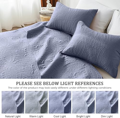 Miniatura 5 de akkialla Colchas tamaño Queen, juego de edredón ultrasónico gris azulado matrimonialqueen, colcha ligera y suave, funda de cama con patrón de moneda