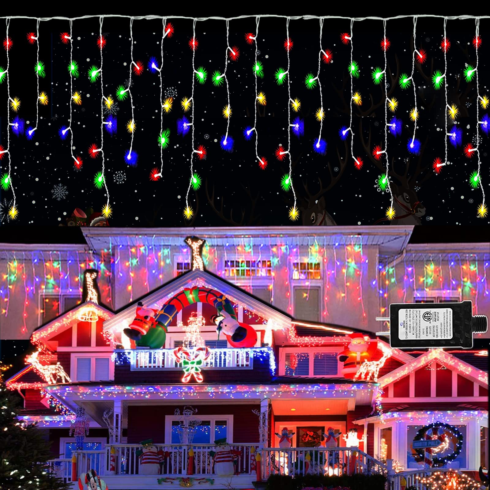 LED Christmas Lights Outdoor Decorations,640 LED  Mode Clear Wire String Lights with ,Plug in Extendable Christmas Lights for Garden Decoration, Festival, Holiday (Multi-Colored)