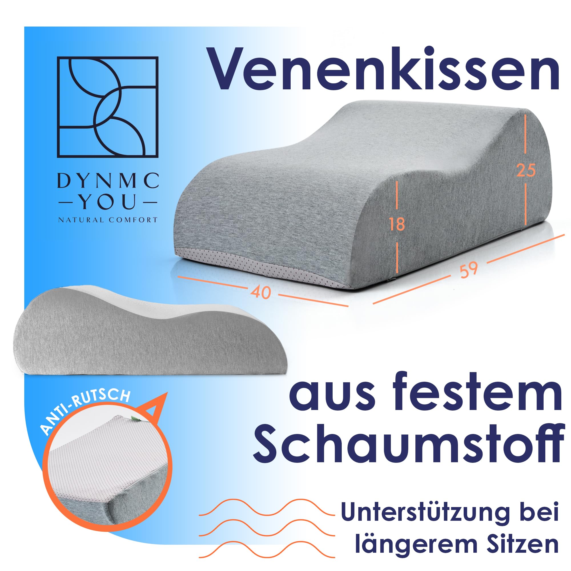 Beinkissen Hochlagern für schwere müde Beine & Erholung nach OP – Venenkissen Beinhochlagerungskissen für geschwollene Beine & Kniestütze – Lagerungskissen Bett Sofa – OEKO-TEX – Größe S bis XL