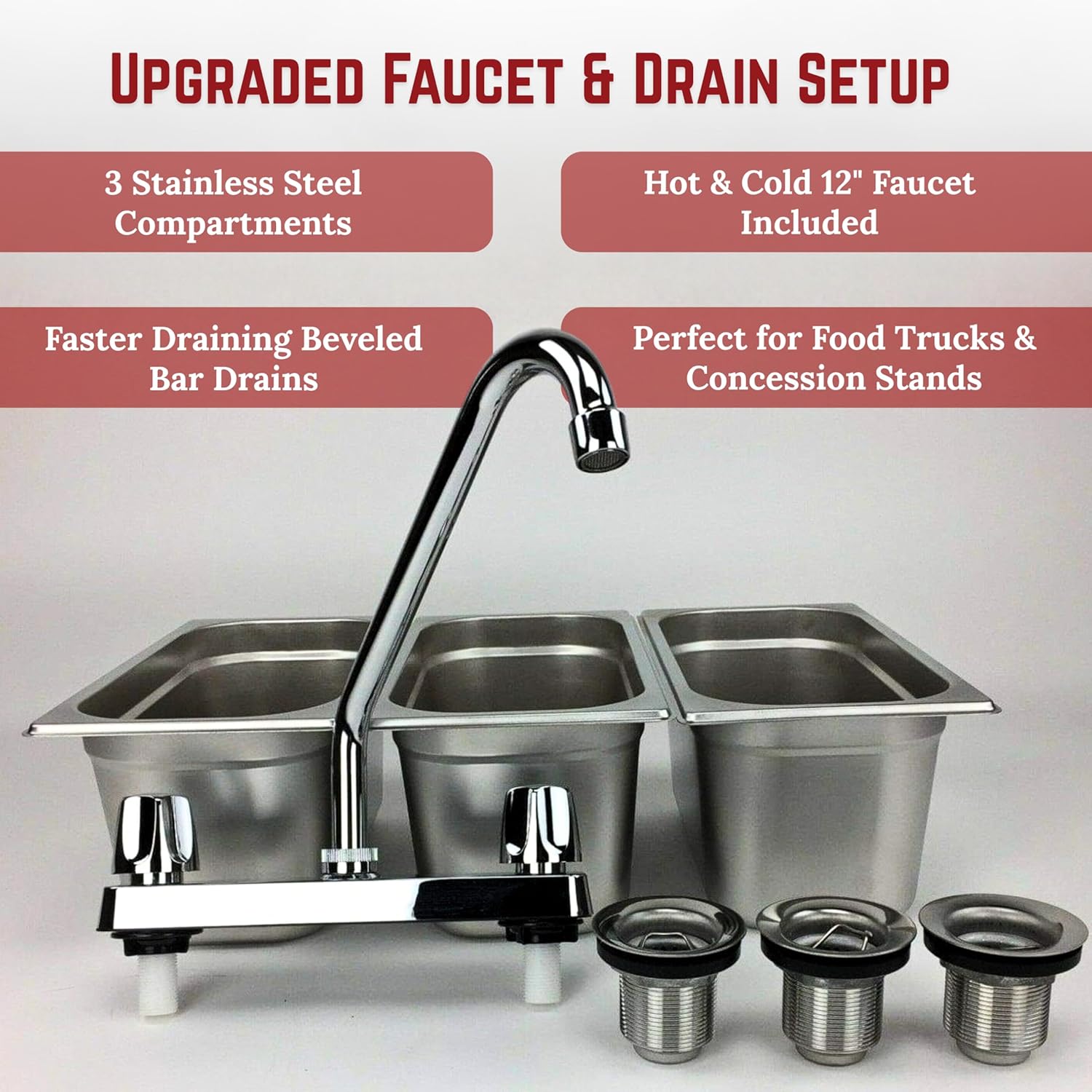 Standard 3-Compartment Drop-in Stainless Steel Concession Sink - Portable Stand Food Truck Trailer
