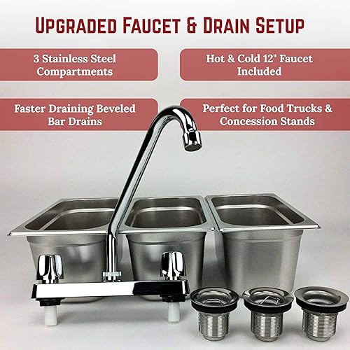 Miniatura 6 de Fregadero Concesión 3 Compartimiento Portátil Stand Food Truck Trailer 3 Pequeño w/Grifo