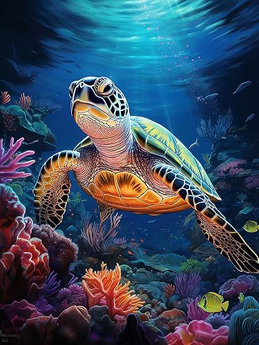 Cuneai - Kit de pintura de diamante 5D para bricolaje, diseño de tortuga, taladro redondo por números, manualidades de vida marina, bordado de