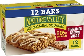 Nature Valley Soft Baked Oatmeal Squares Cinnamon Brown Sugar Bars - 16g Whole Grains, No Artificial Flavors, 12 Ct Portable Snacks