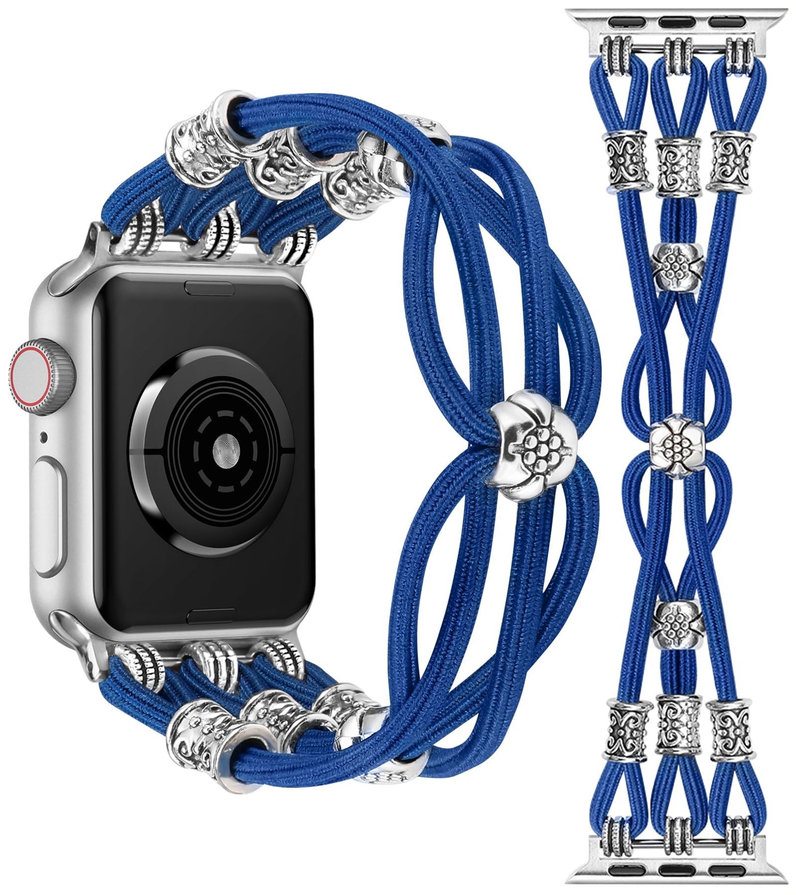 TOYOUTHS Boho Bracelet Compatible with Apple Watch Band 42/41/40/38mm Women, Beaded Braided Slim Elastic Western Stretchy Solo Loop Dressy Nylon Strap