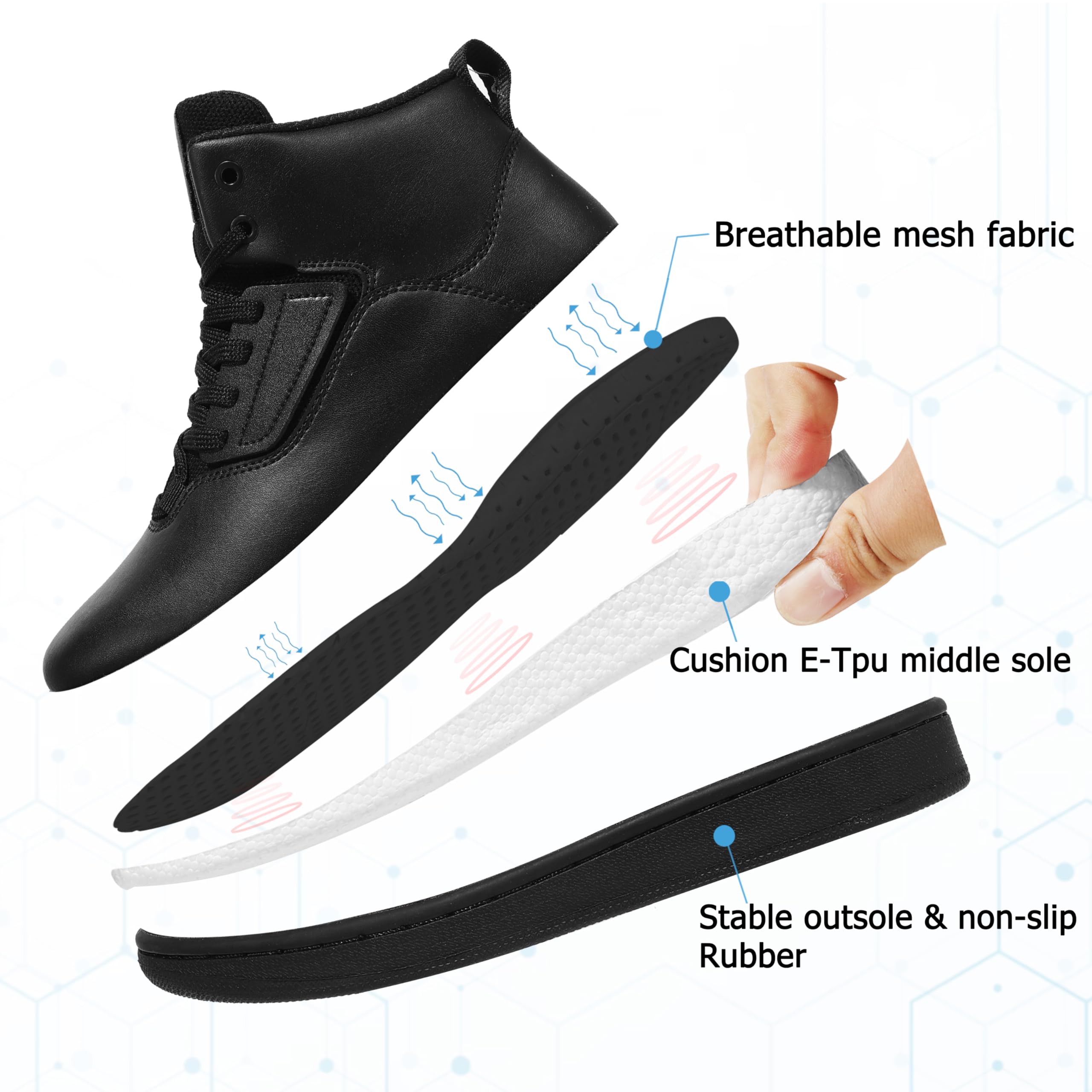 Soulsfeng Black High Top Sneakers for Men Skate Shoes Leather Basketball Shoes Size 6.5