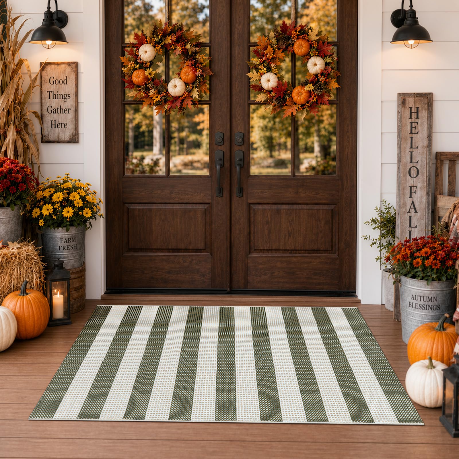OJIA Outdoor Rug 3'x5' Washable Entryway Rugs Front Door Mat Porch Rug — image 1