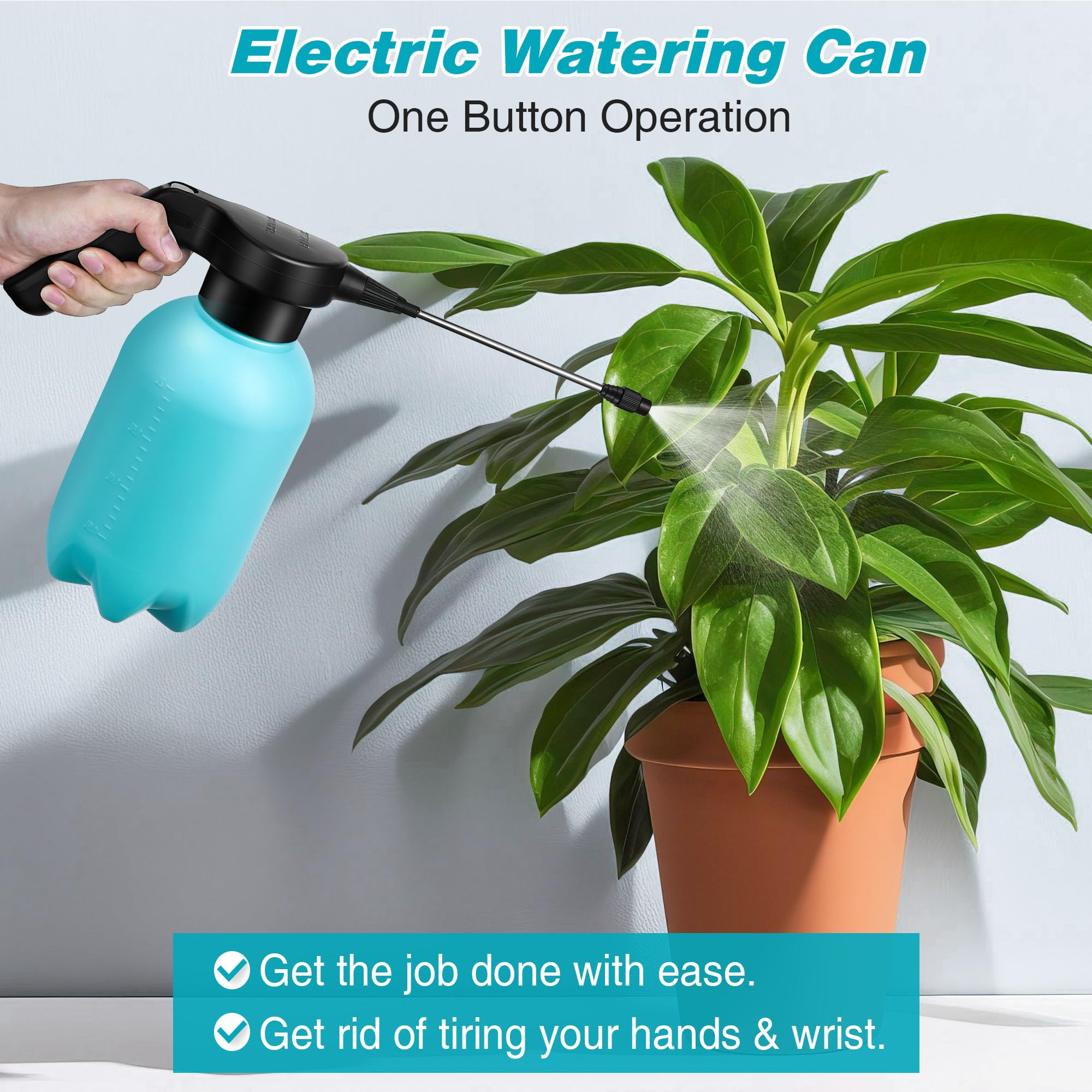 Vaporisateur électrique pour plantes d'intérieur et d'extérieur, 1,5 l, arrosoir automatique, alimenté par batterie rechargeable avec bec réglable pour le jardinage, le nettoyage (style bleu)