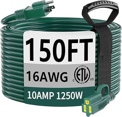 Miniatura 16 de HUANCHAIN Cable de extensión para exteriores de calibre 14/3 de 25 pies, resistente al agua, con cable eléctrico de 3 clavijas iluminado y flexible