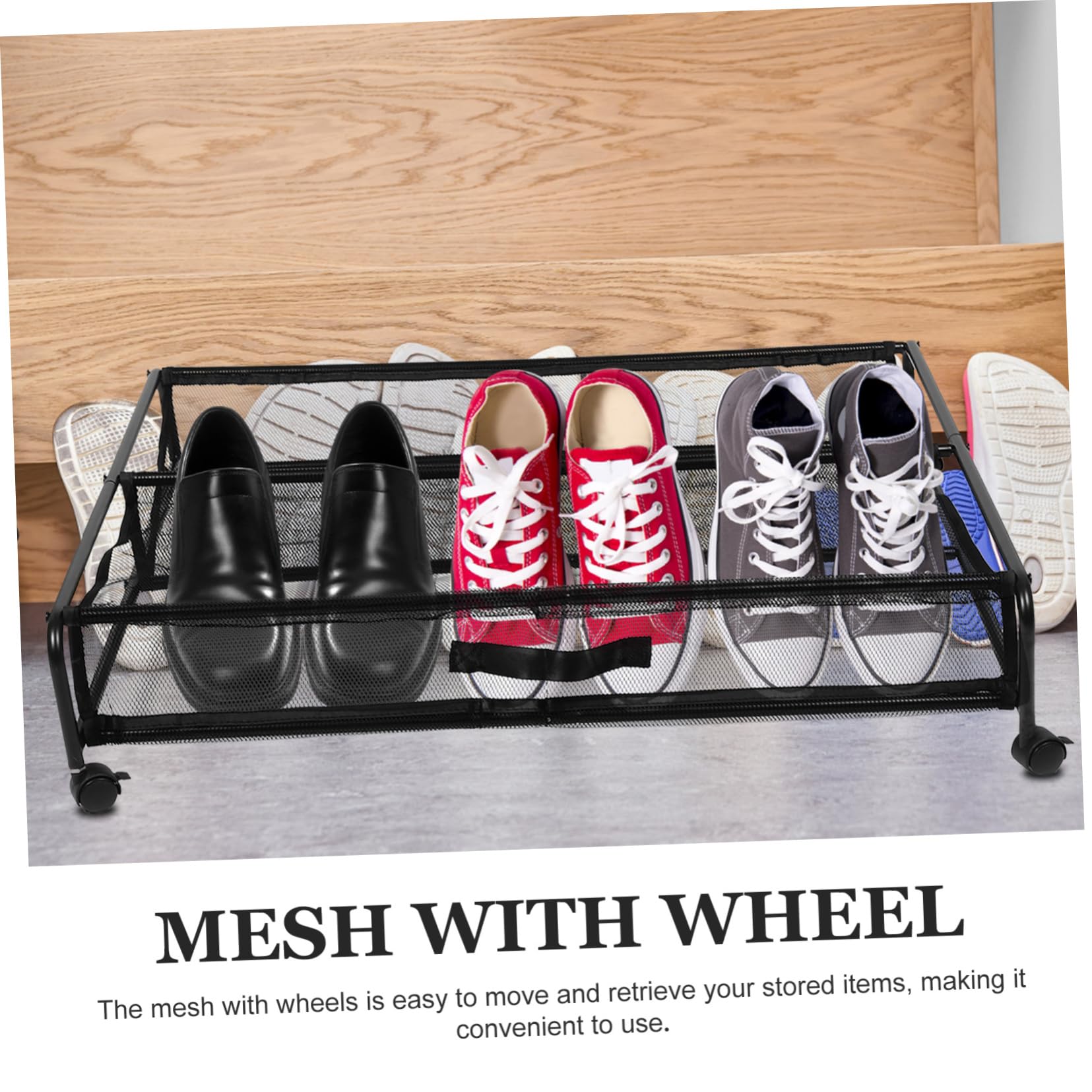 BESTYASH Zapatero de Malla con Ruedas para Debajo Cama, Plata