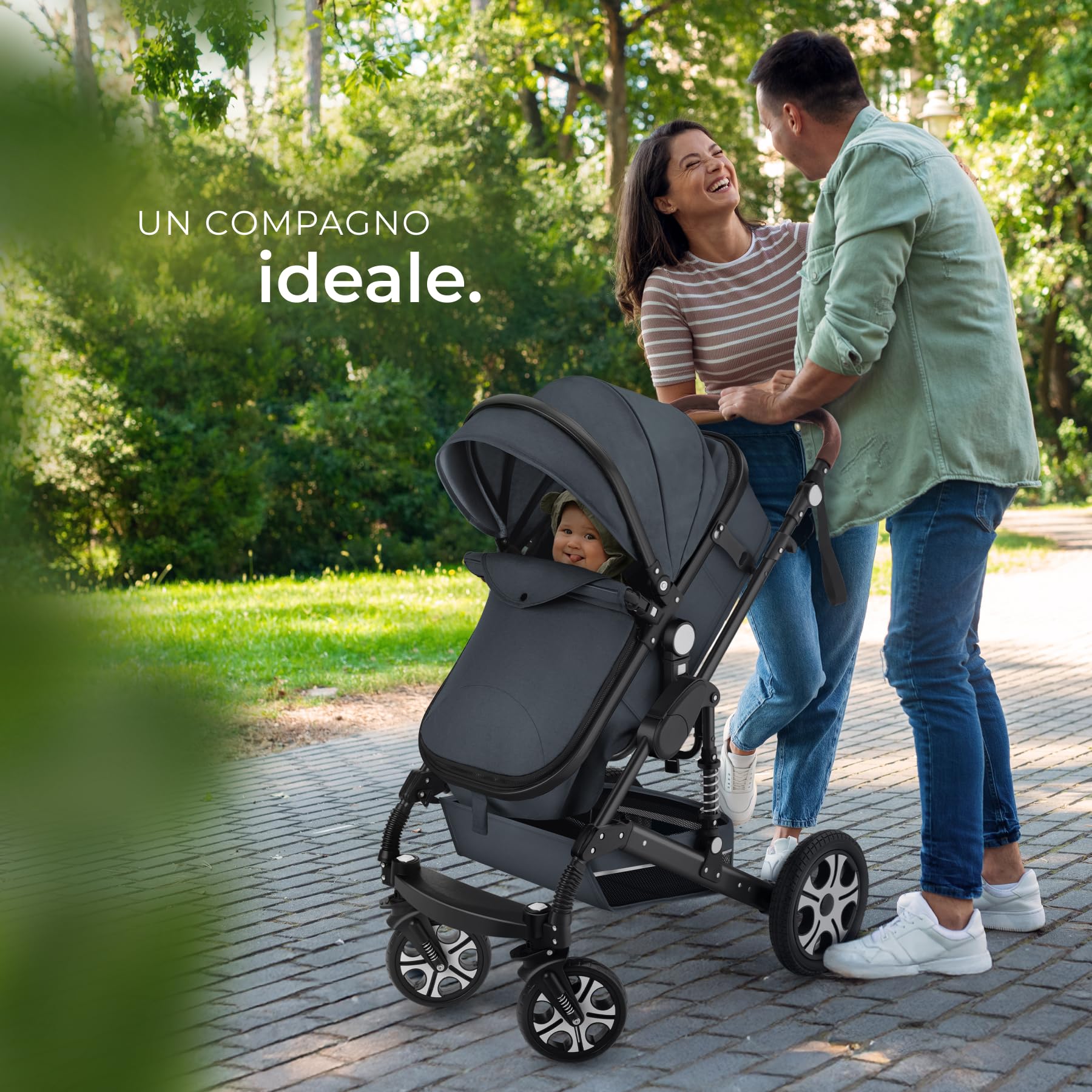 tectake® Passeggino Combinato Pieghevole 2 in 1 Leggero con Cintura a 5 Punti e Freno a Pedale Antracite