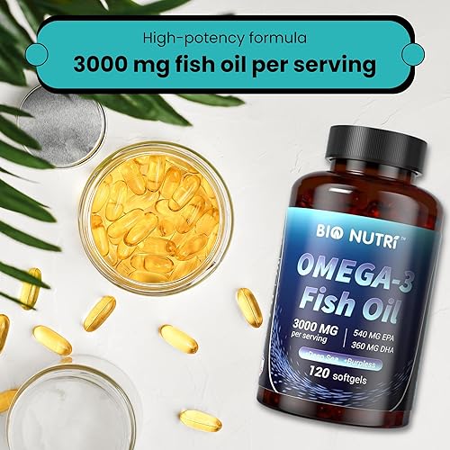 Miniatura 2 de BIO NUTRI Suplementos de aceite de pescado Omega 3 - 3000 mg de aceite de pescado con EPA DHA - Soporte de ácidos grasos Omega 3 - 120 cápsulas