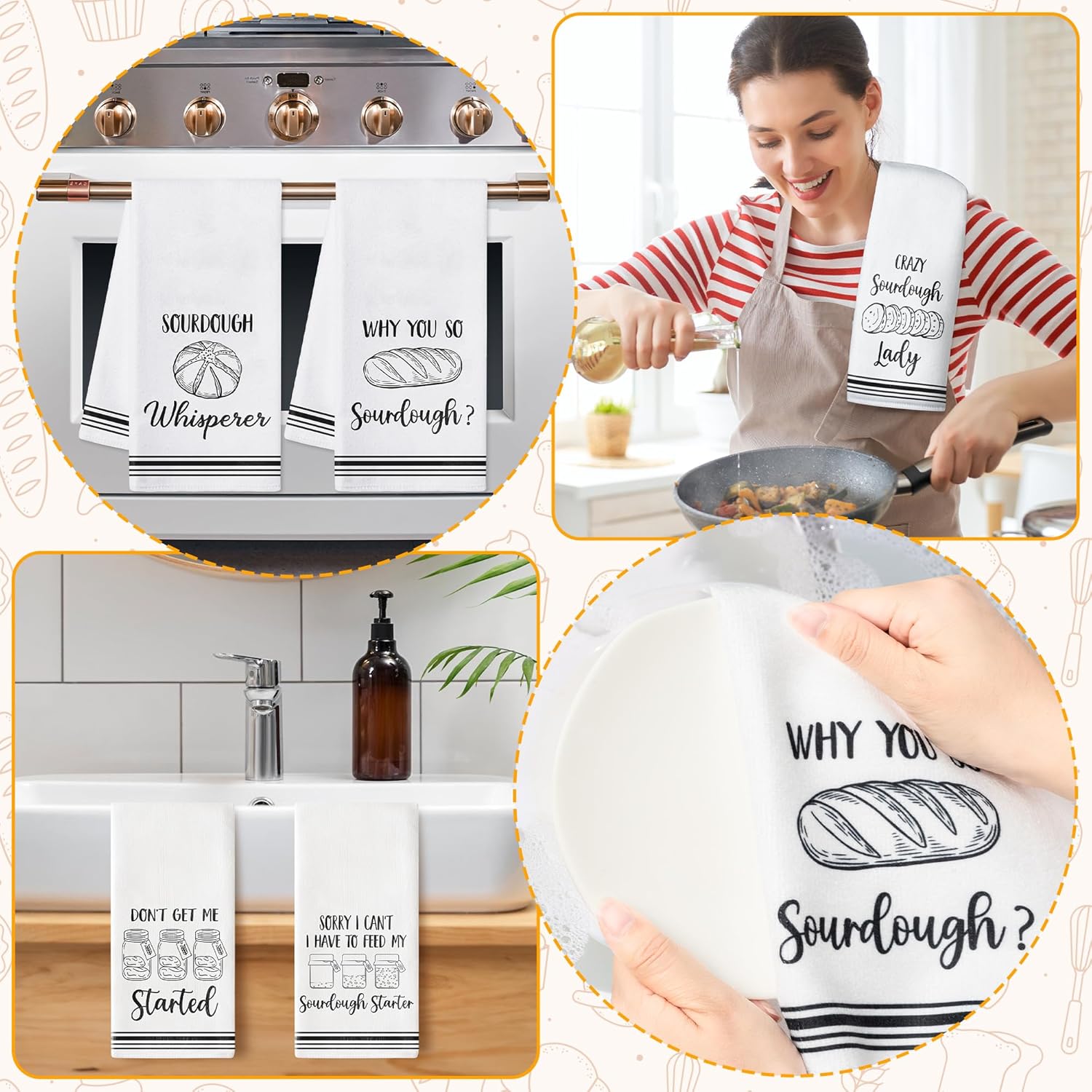 R HORSE Funny Kitchen Dish Towels - 5Pcs Sourdough Tea Bread Kitchen Hand Towels, Soft Absorbent Cleaning Dishcloth Bread Making Baking Gifts for Women Hostess Baking Lovers Sourdough Accessories - Image 5