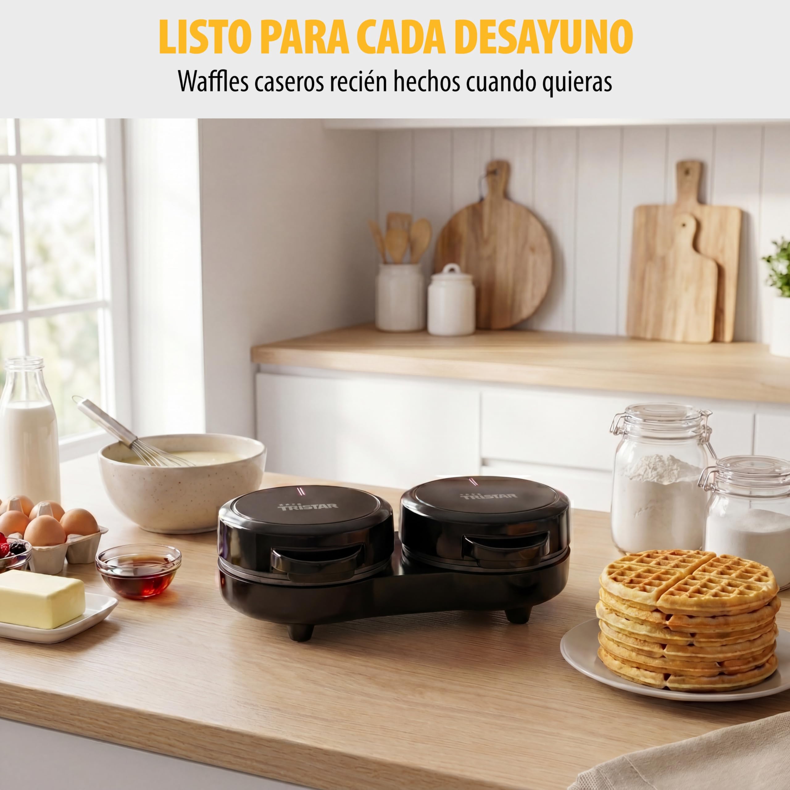 Tristar Gofrera Mini Doble, 2 Gofres por Uso, Potencia de 1100 W, Placas de Aluminio Antiadherentes, Diseño Compacto, WF-2115