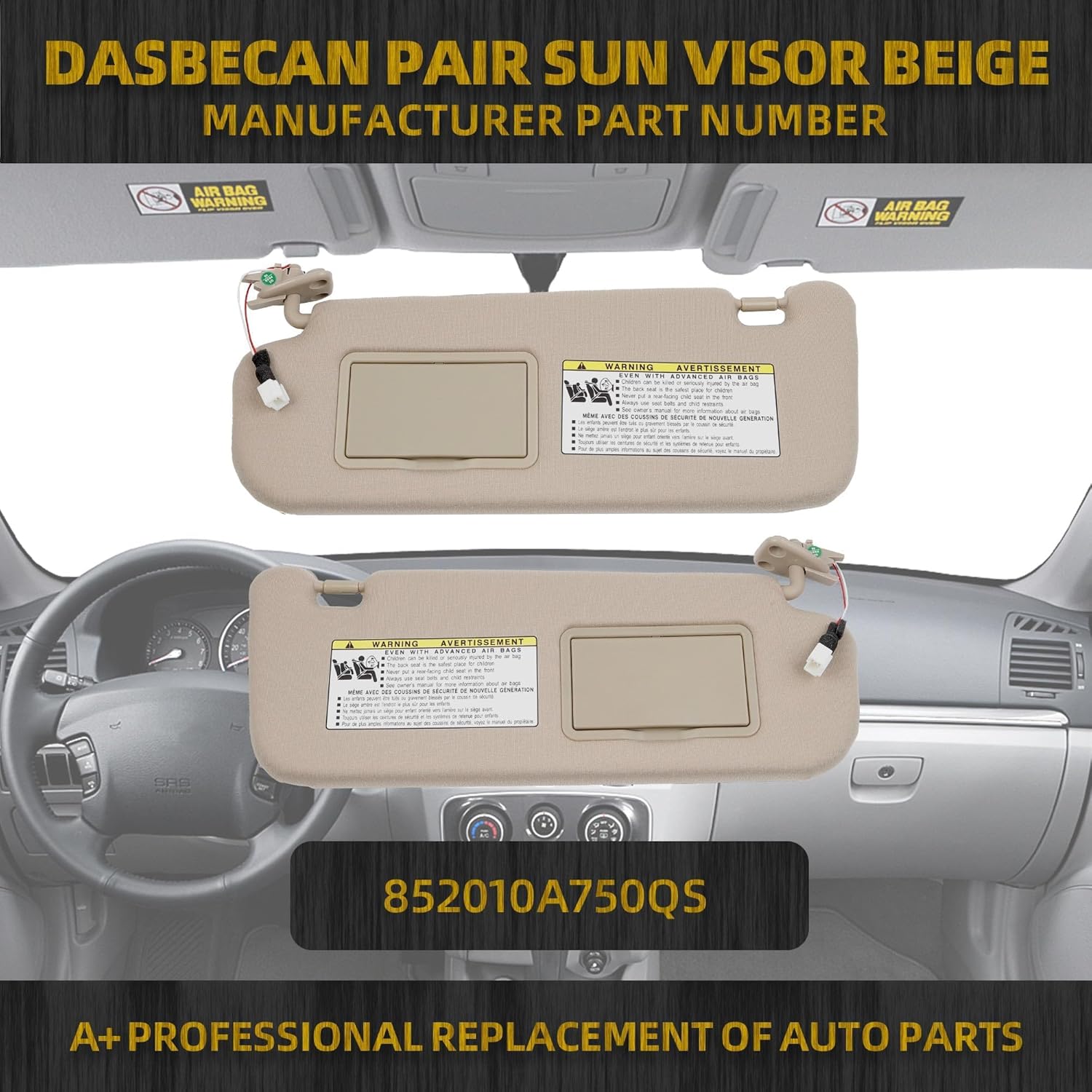 Dasbecan Beige Pair Sun Visor Compatible with Hyundai Sonata 2006 2007 2008 Replaces# 852013K010QD 85202-0A750-QSQQH