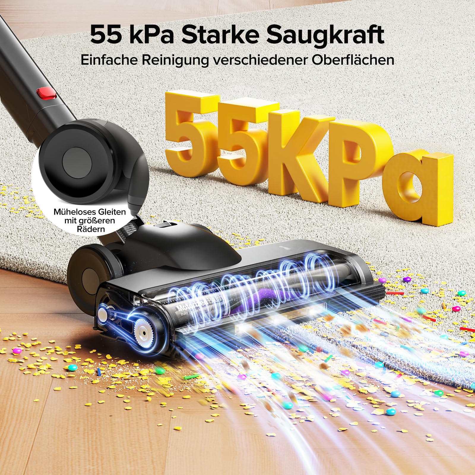 Lubluelu G30 Akku Staubsauger kabellos 55 kPa, 650 W bürstenloser Motor, selbststehend & faltbar, bis zu 65 Min. Laufzeit, mit Ladestation, 7-stufiges Filtersystem, für Tierhaare, Hartböden & Teppiche