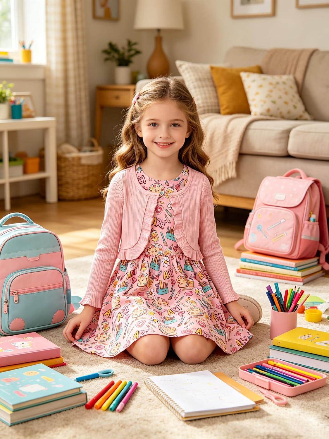 Kid Girls Back School Dresses Cardigan