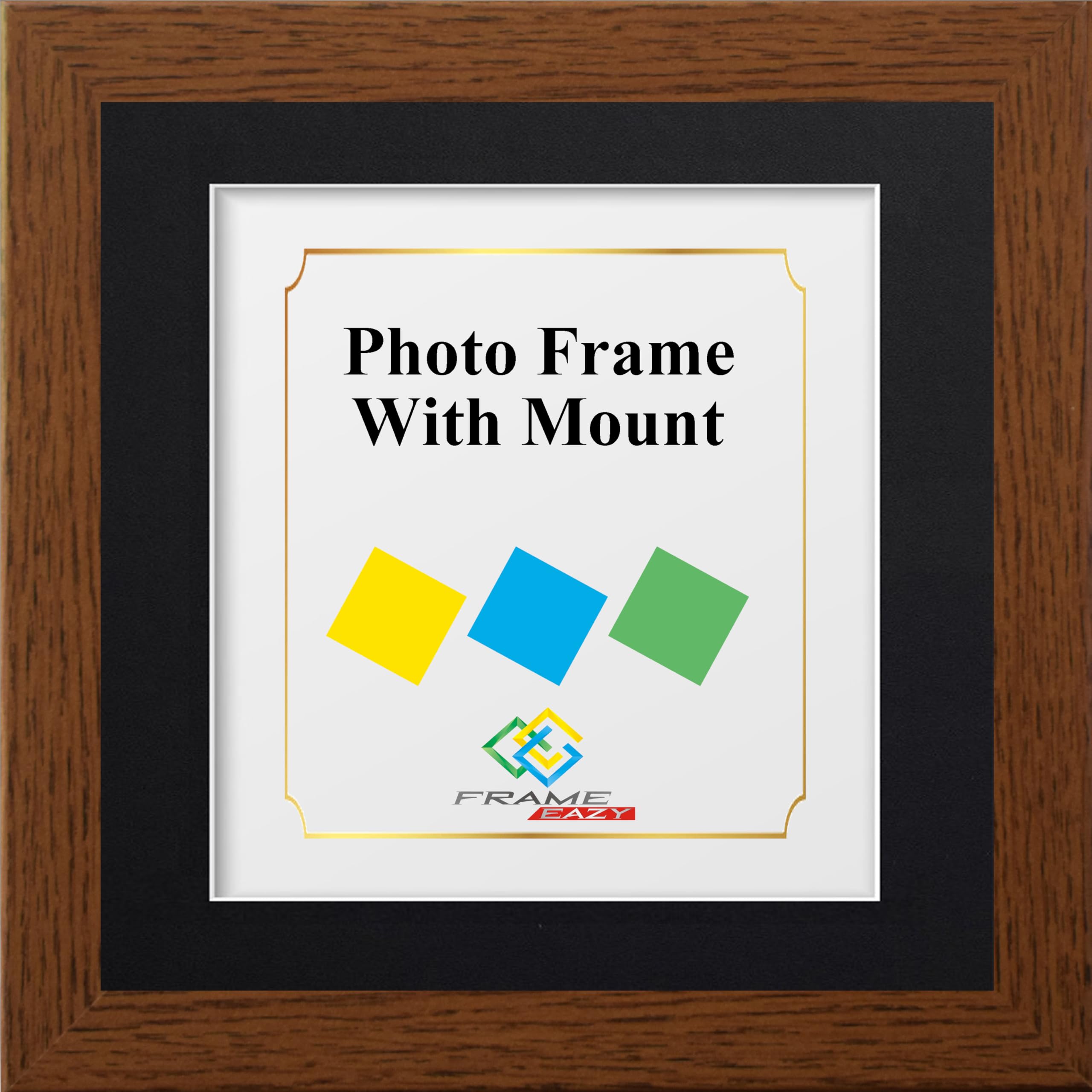 FRAME EAZY Square Walnut Photo Frame Picture Frame with Black Mount - Comes With Safe Perspex Front & Wall Hanging Hooks - Square Frame 70 x 70 cm Pic Size 60 x 60 cm Mount