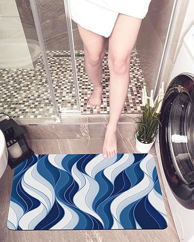 Miniatura 7 de Diatomaceous Earth Bath Mat Bathtub Mat, Navy Blue Ripple Stripe Modern Abstract Quick Dry Non-Slip Diatomite Mud Bathroom Floor Rugs for Bath Tub