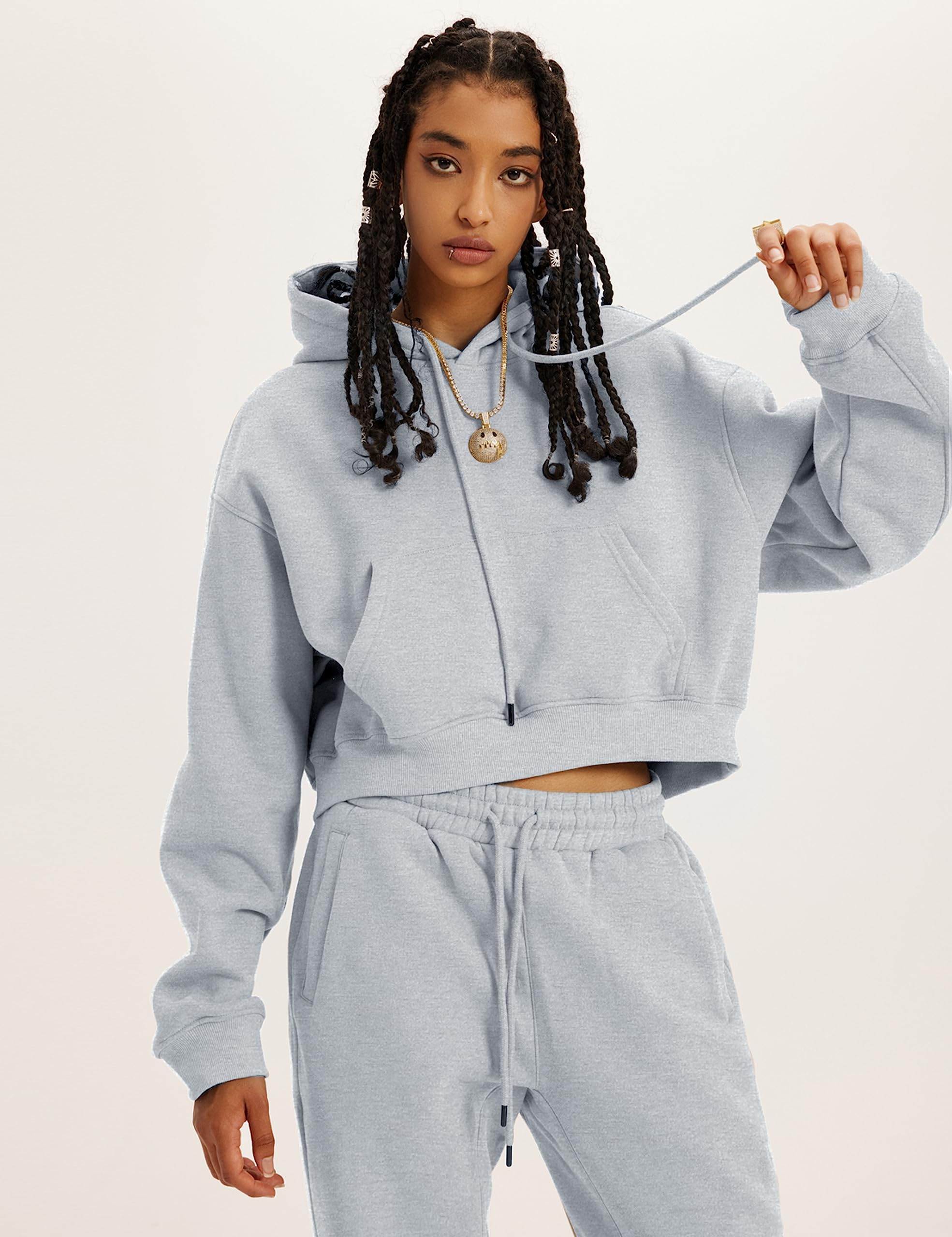 LTSCNRM Conjunto de 2 piezas para mujer, sudadera con capucha de forro polar y bolsillos para pantalones deportivos