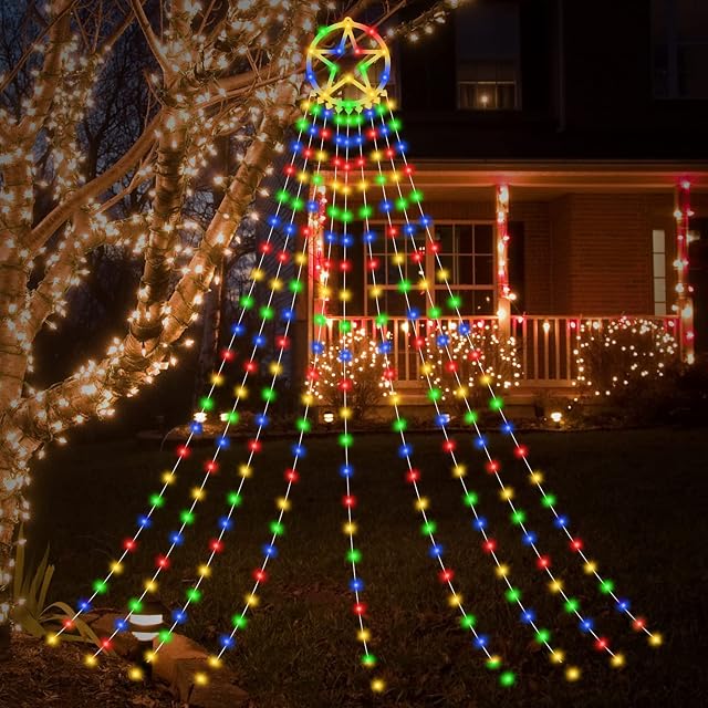 Christmas Lights Outdoor, 357 LEDs Christmas Decorations String Light with Topper Star Waterproof Christmas Fairy Lights 8 Modes for Xmas Tree Home Wedding Thanksgiving Party Holiday Wall Garden