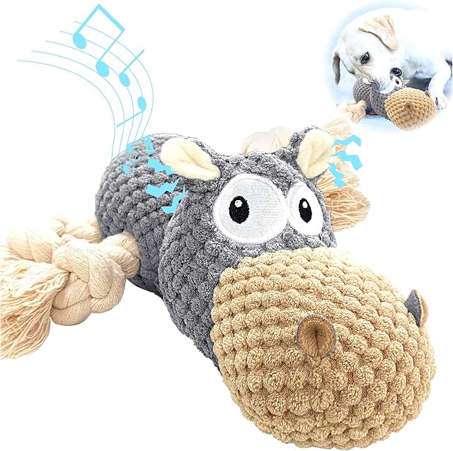 Sqinor Squeaky Dog Toys for Boredom Small Medium Large Dogs, Interactive Cuddly Durable Plush Dog Toy Puppy Chew Toys, Bite-resistant Cleaning Teeth Soft Funny (Hippo)