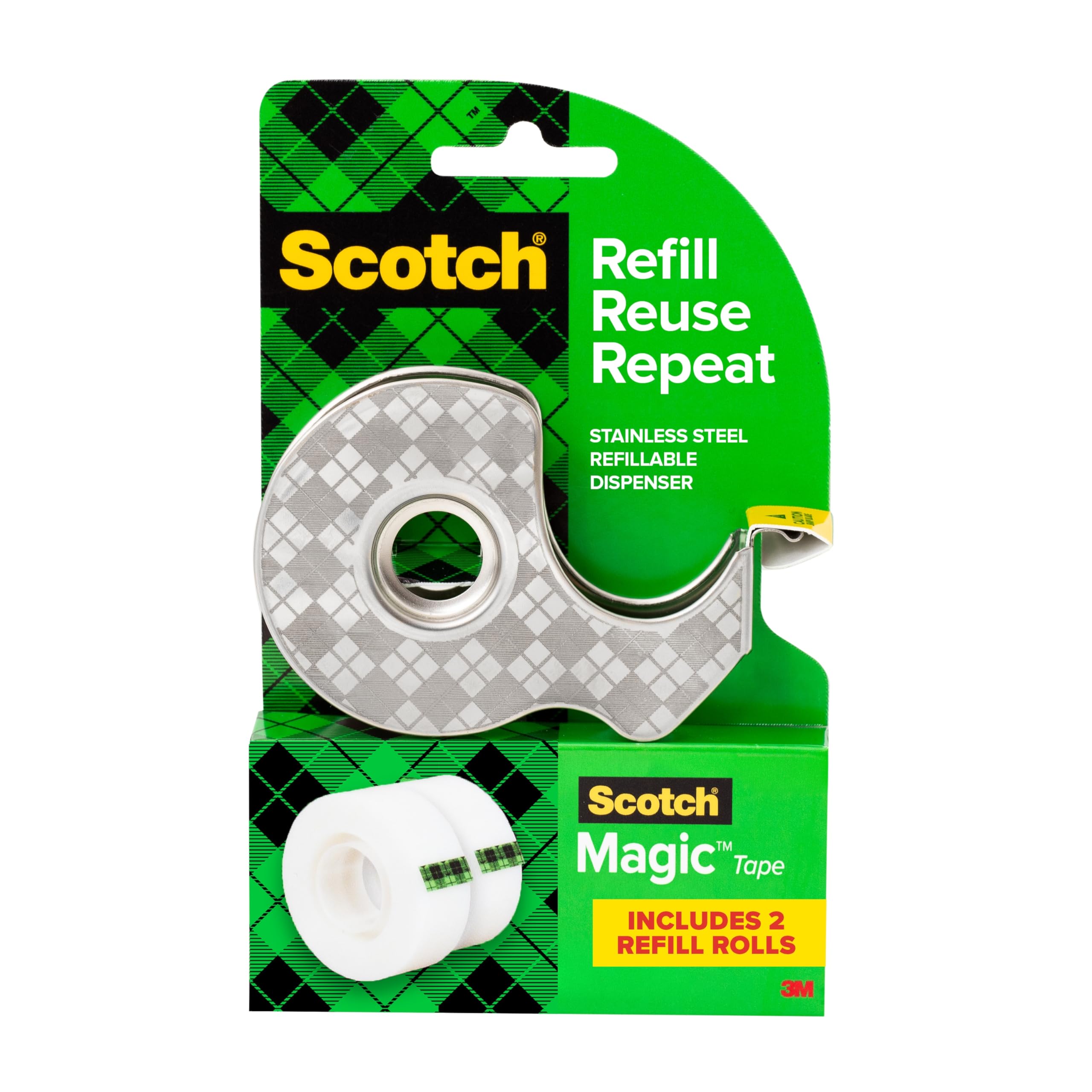 Scotch Magic Spender aus Edelstahl mit 2 Rollen Klebeband, 19 mm x 15,2 m