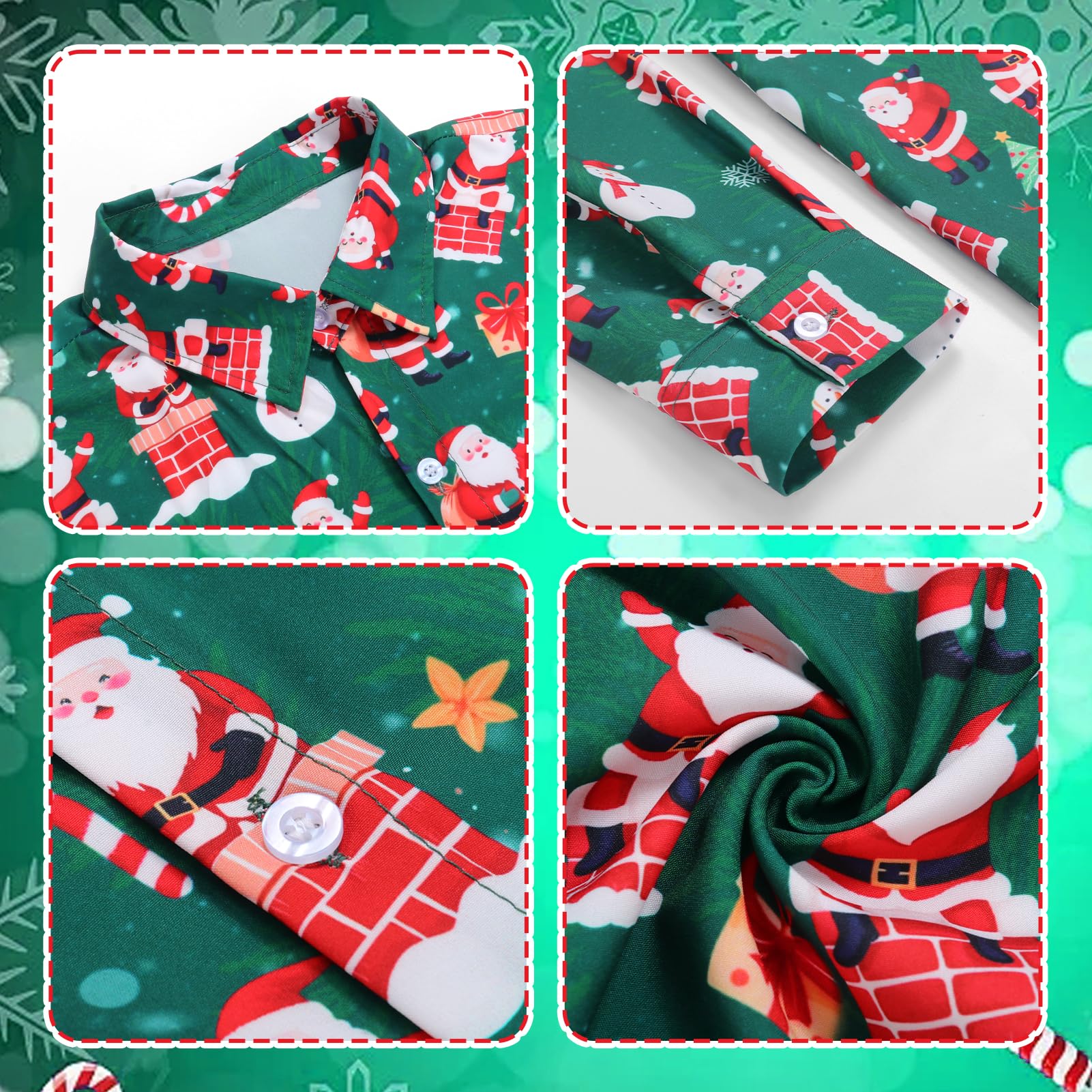 Mens Christmas Shirt 3D Printed Santa Claus Shirts Funny Long Sleeve Button Down Ugly Xmas Shirt Snowman Elf Reindeer Hawaiian Costume Festive Holiday Party (UK - Image 3