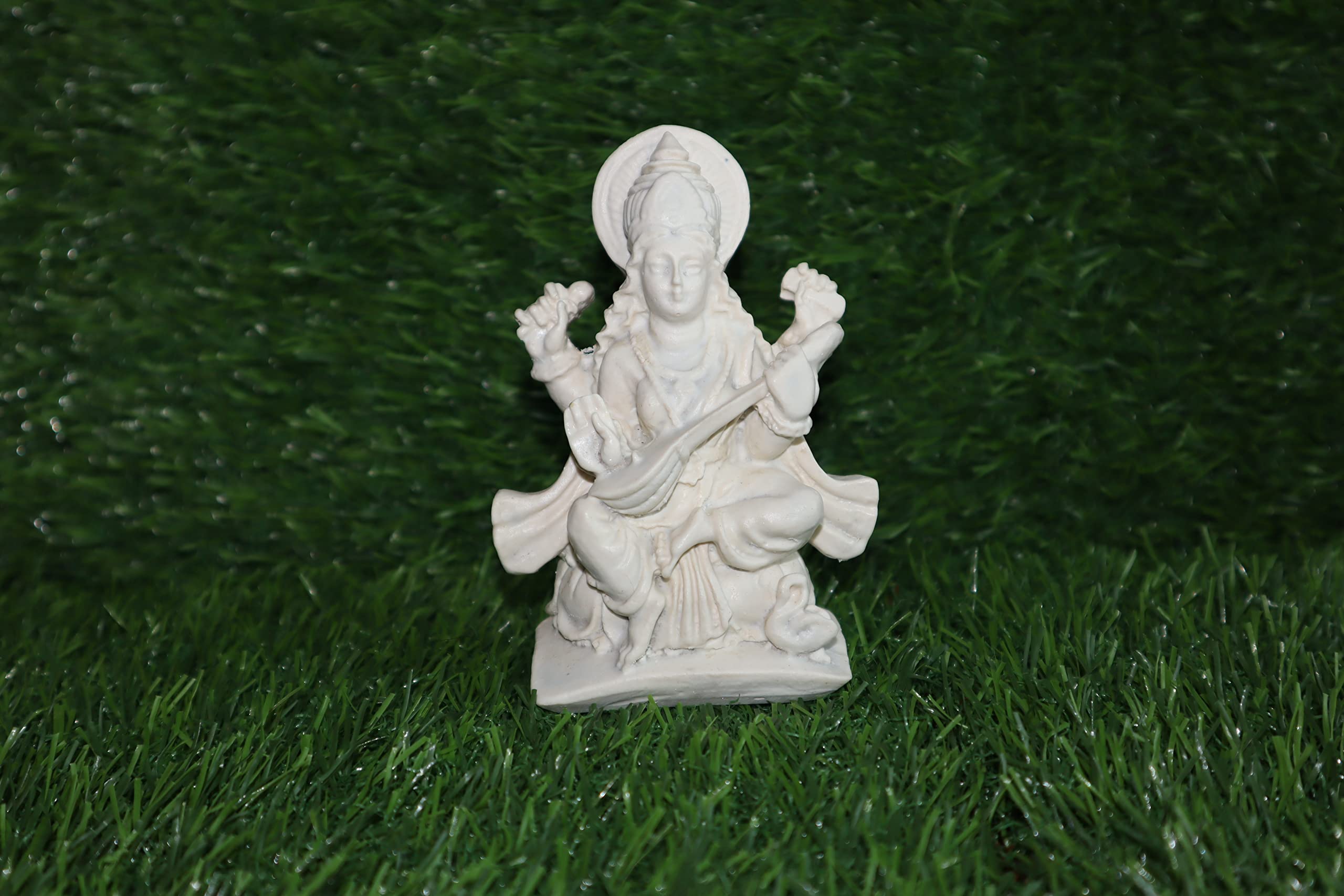 Salvus App SOLUTIONS Handmade Maa Saraswati Marble Statue, White, 11 X 7 cm