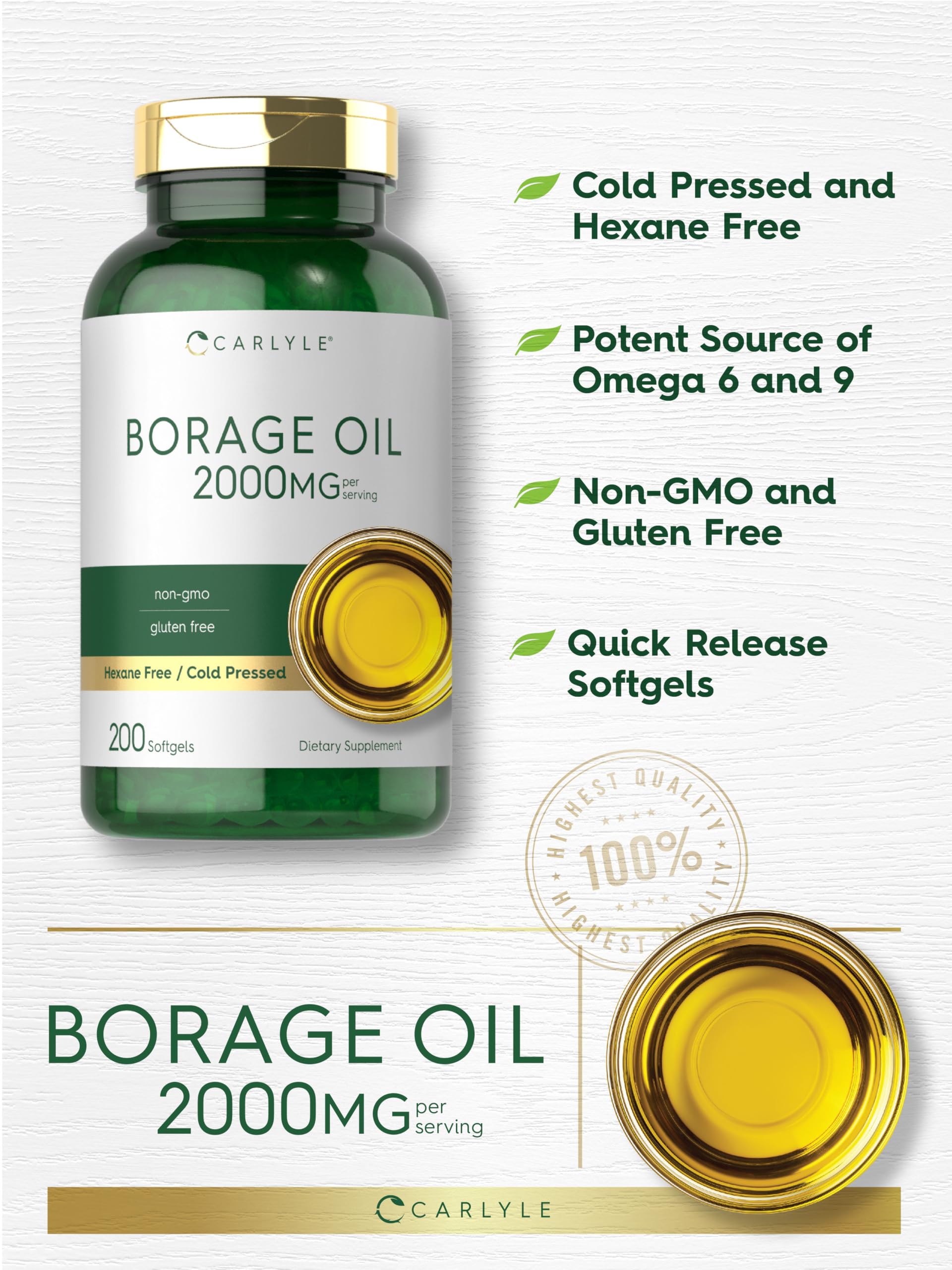 Carlyle Borage Oil Supplement | 2000mg | 200 Softgel Capsules — Amazon image 4