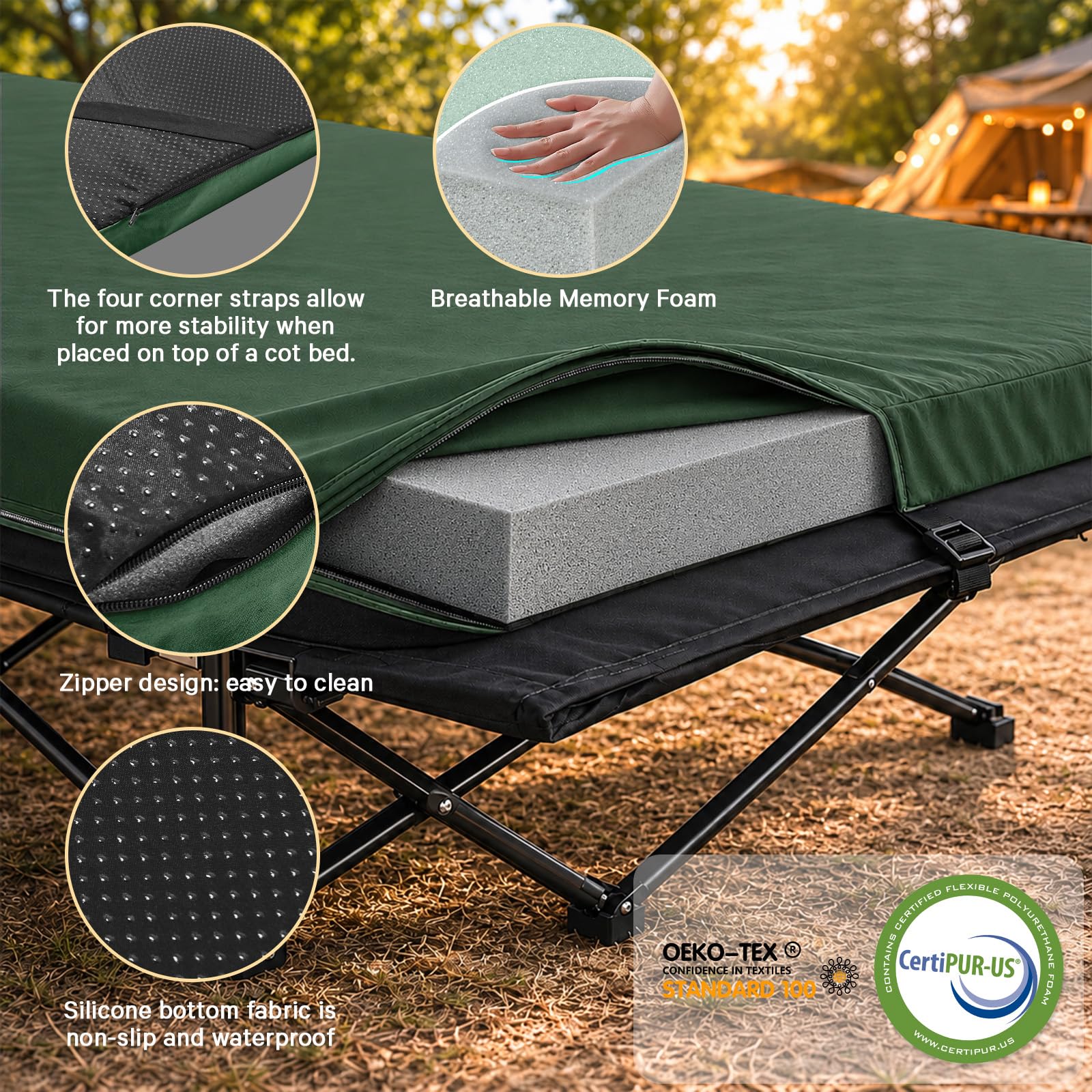 CYMULA Memory Foam Camping Mattress Pad Isomatte Portable Roll Up Mattress for Adults Camping Bed Pads for Sleeping, Guest Bed for Sleepover Car Bed with Travel Bag
