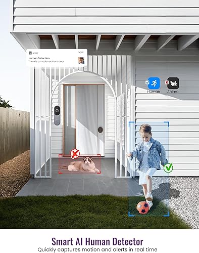 Miniatura 3 de Cámara de timbre de video inalámbrica plateada de 1080p, detección humana AI, vista en vivo, audio de 2 vías incluido timbre, Wi-Fi 2.4G, visión