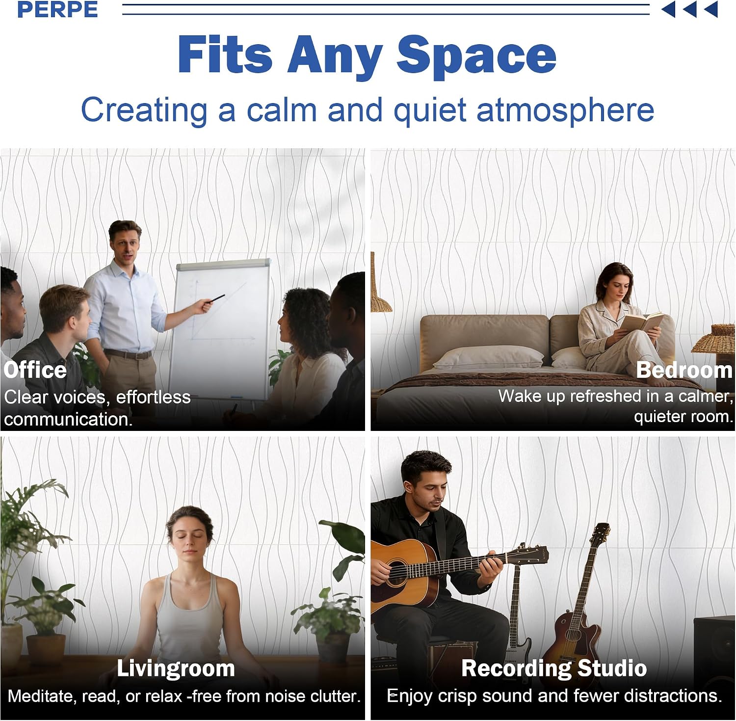6 PCS Acoustic Panels, 23.6x23.6'' Self-Adhesive Soundproof Wall Panels,Water Waves Acoustical Wall Panels, Peel and Stick Wall Panel Decorative Acoustic Wall Panels for Recording and Home Studio
