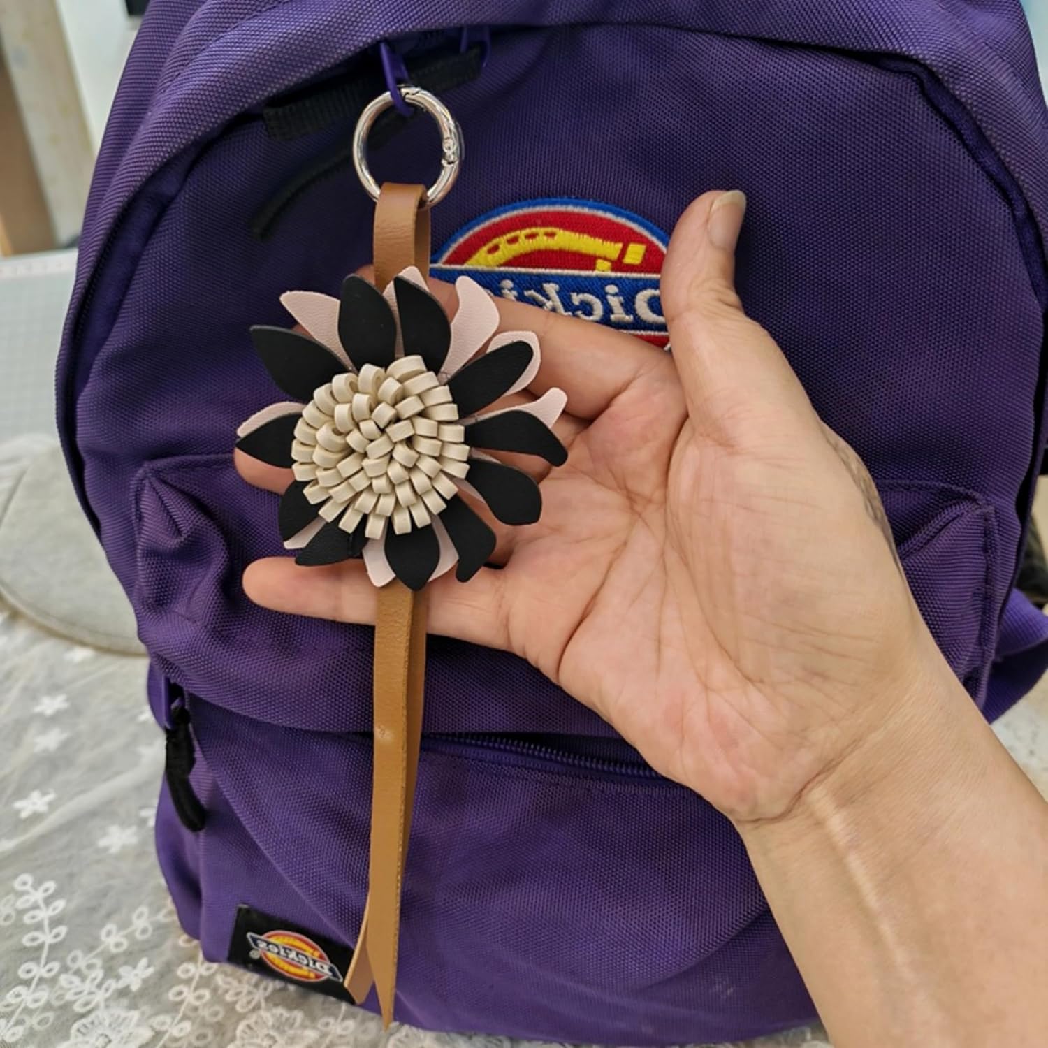 LRTJ Cute Flowers Keychain for Women,Leather Bag Charms for Handbag,Designer Purse Charms for Tote Bag - Image 3