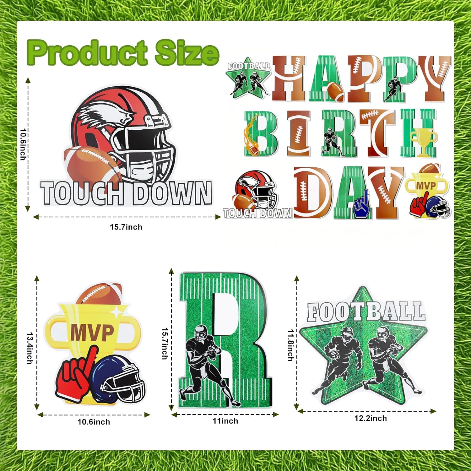 Football Birthday Yard Signs with Stakes, 16 Pcs Sports Themed Happy Birthday Lawn Decorations, Outdoor Yard Signs for Sports Party Supplies, Big Football Birthday Decorations for Lawn Garden,15.5" Tall