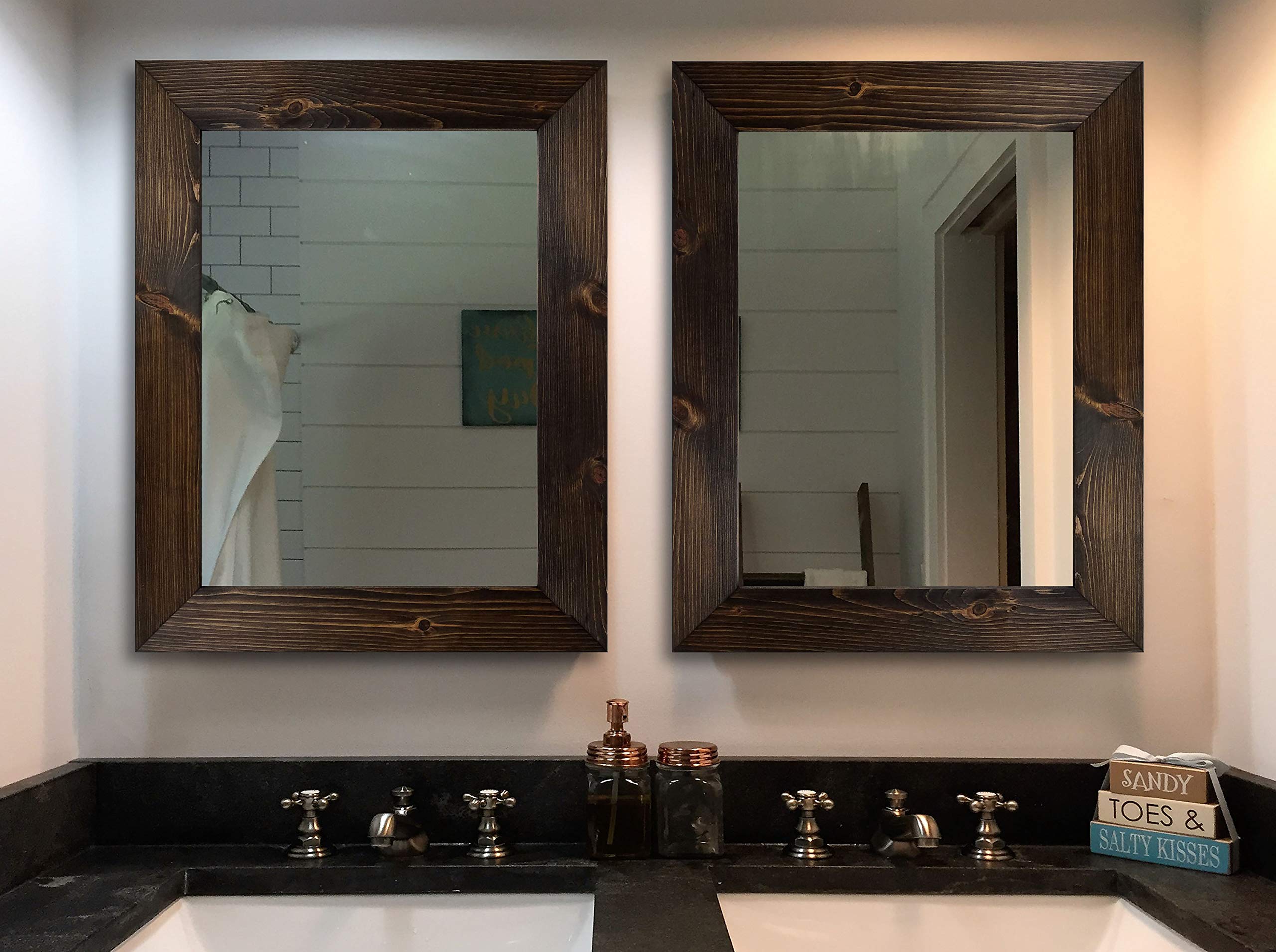 Shiplap Rustic Wood Framed Mirror, Handmade in the USA, 20 Stain Colors, Shown in Jacobean - Bathroom Vanity Mirror, Double Sink Mirrors, Bathroom Mirror, Guest Bathroom Mirror, Master Bathroom Mirror