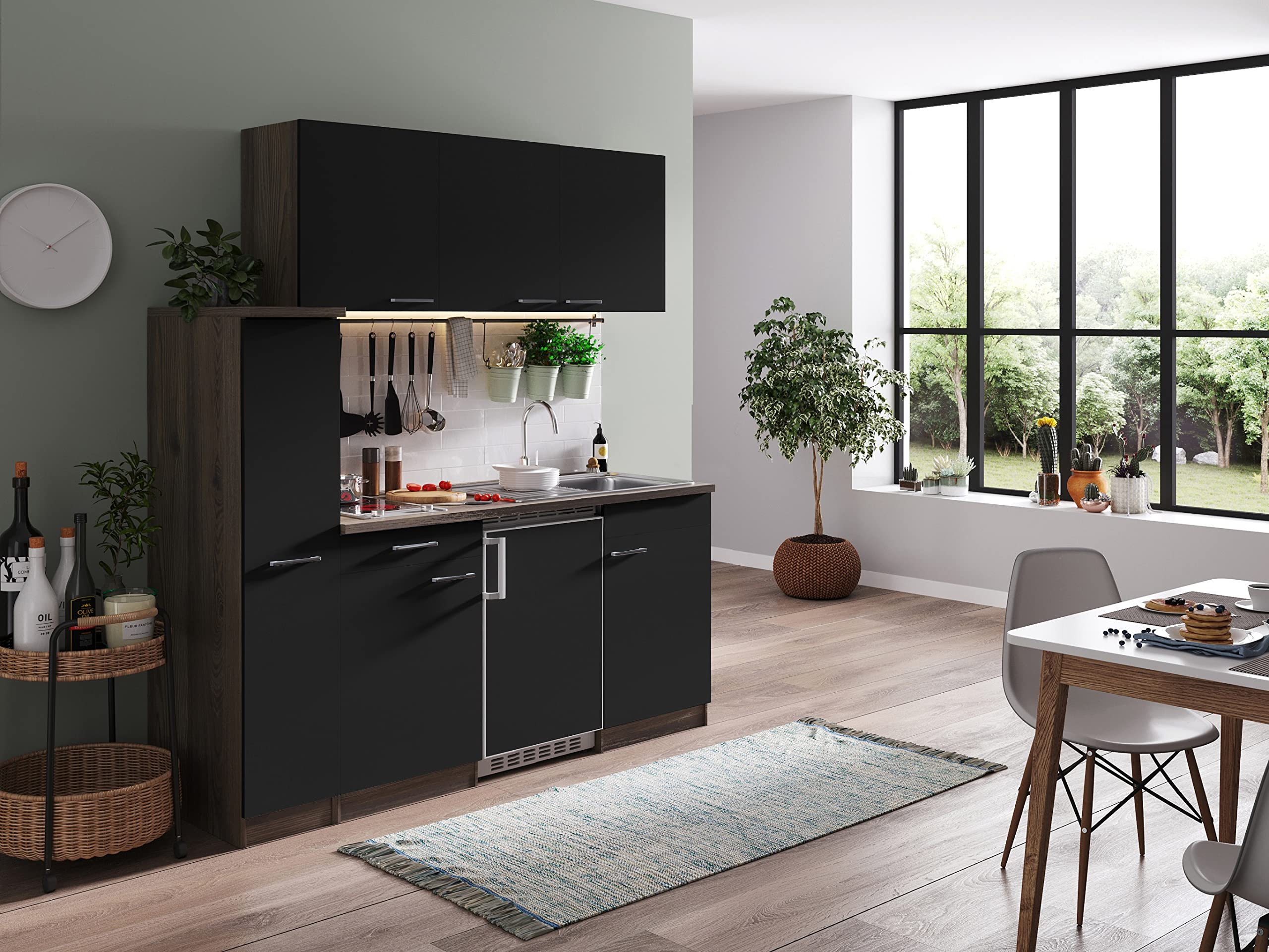 respekta Oliver Kitchenette, Bois d'ingénierie, Noir, 180 cm
