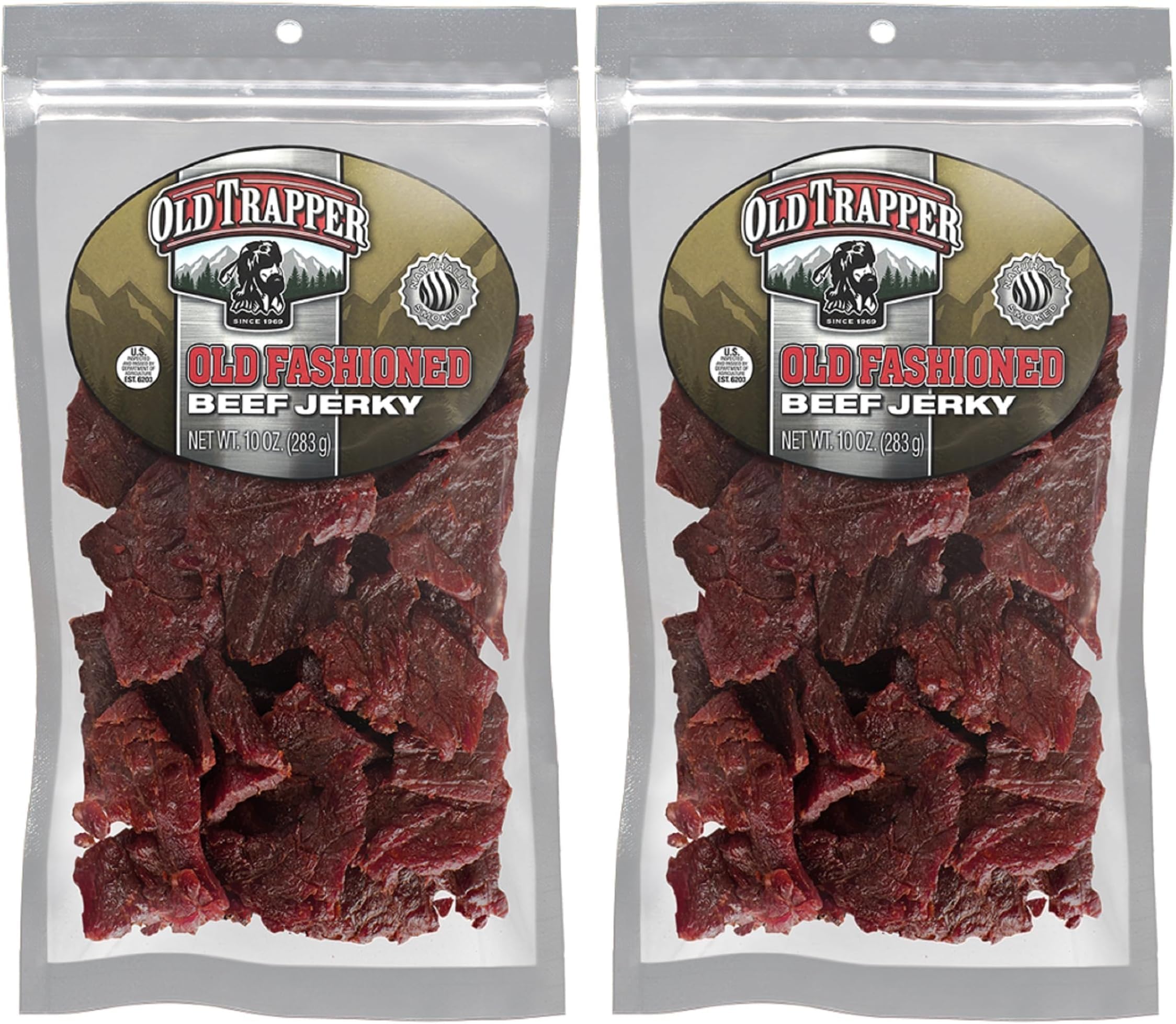 Old Trapper Beef Jerky, Old-Fashioned Bag, Tender Meat Snacks for Lunches or Between Meals, 11 Grams Protein, Zero Grams Fat, and 70 Calories/Ounce, 10-Ounce (Pack of 2)