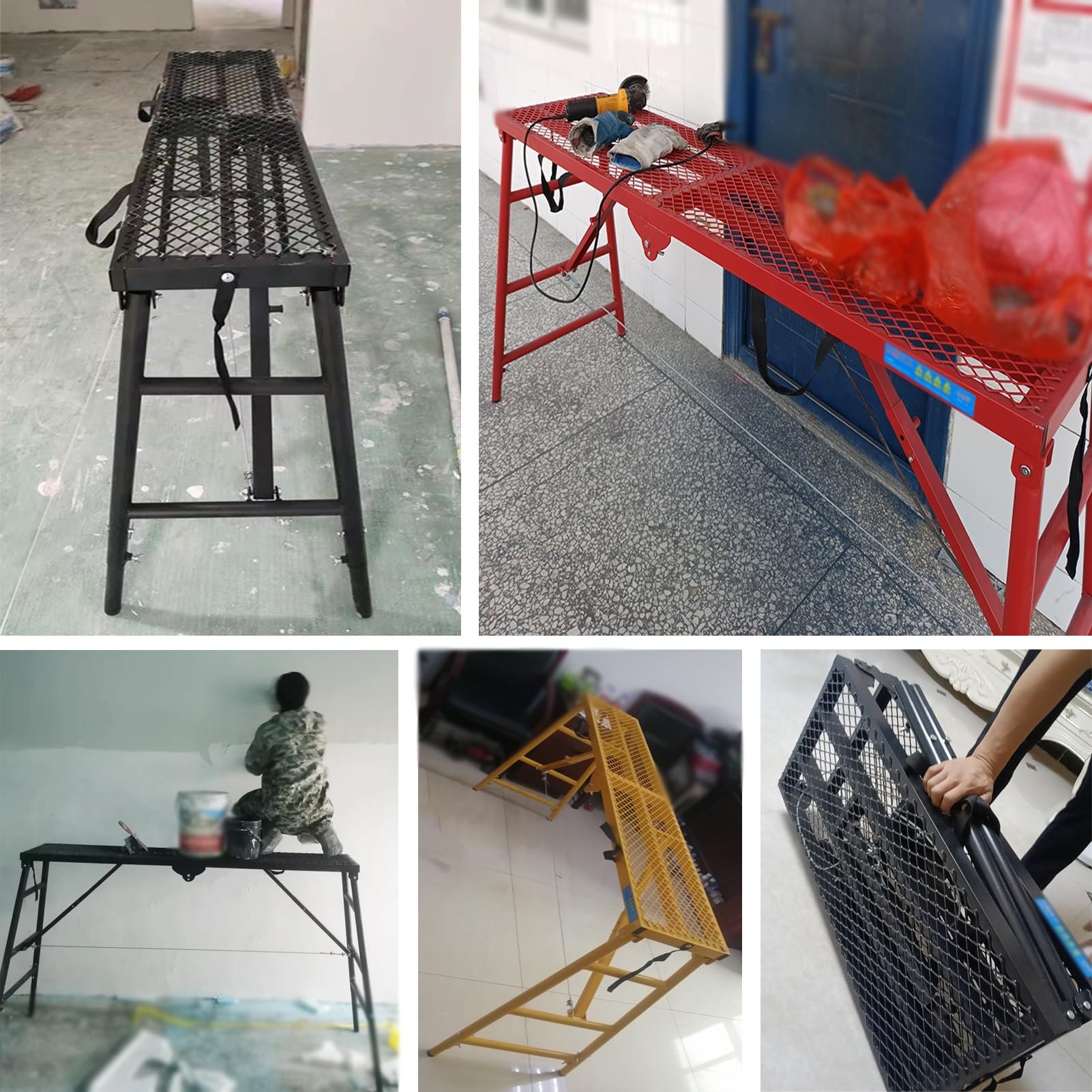 Plataforma de andamio Ajustable con trampilla, Plataforma Plegable de Acero al Carbono, Escalera de Trabajo portátil con asa, andamio Antideslizante de Altura Ajustable para escaleras, conju