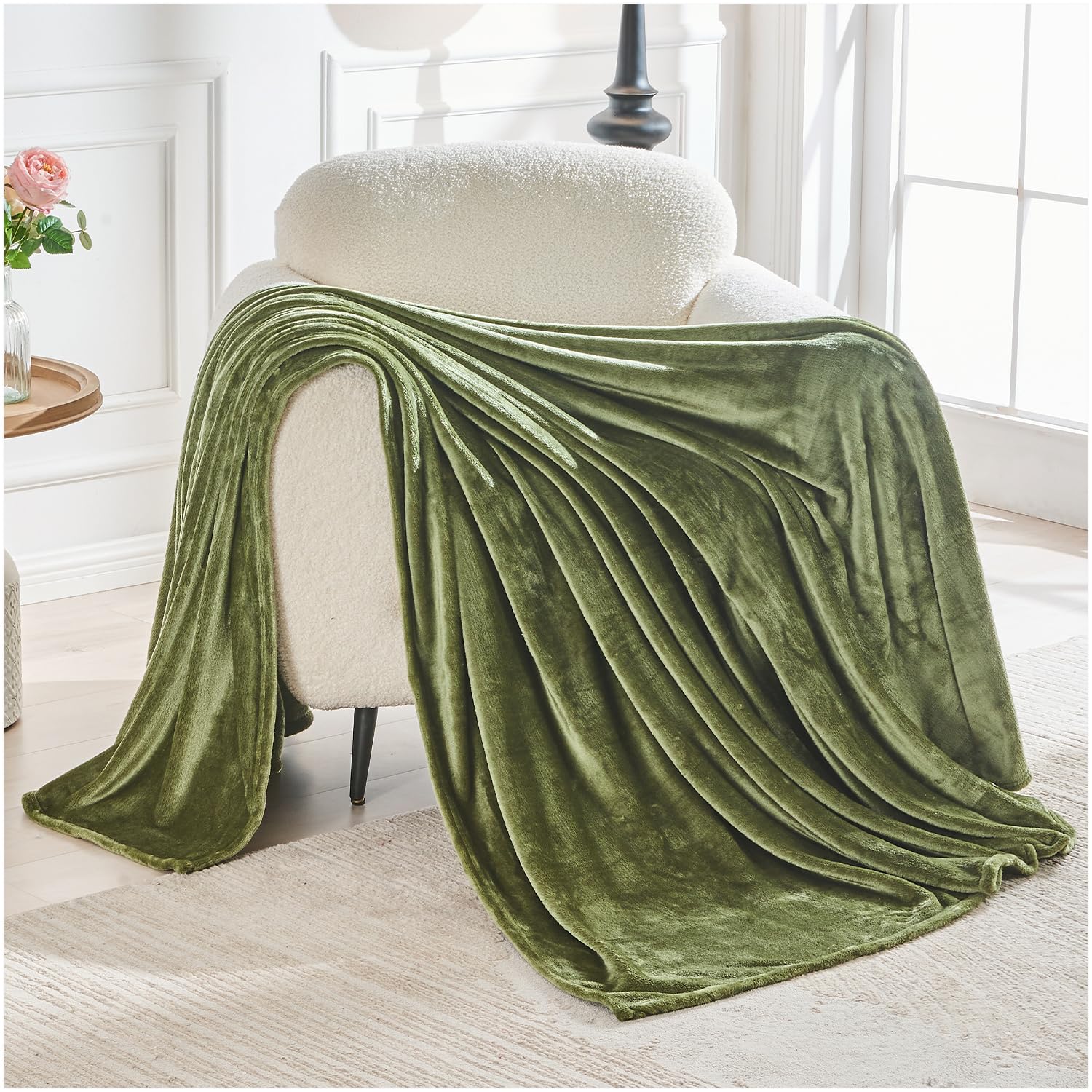 GC GAVENO CAVAILIA Sherpa Fleece Throw Blanket Double 150x200 Cm | Flannel Snuggle Blanket | Sage Green