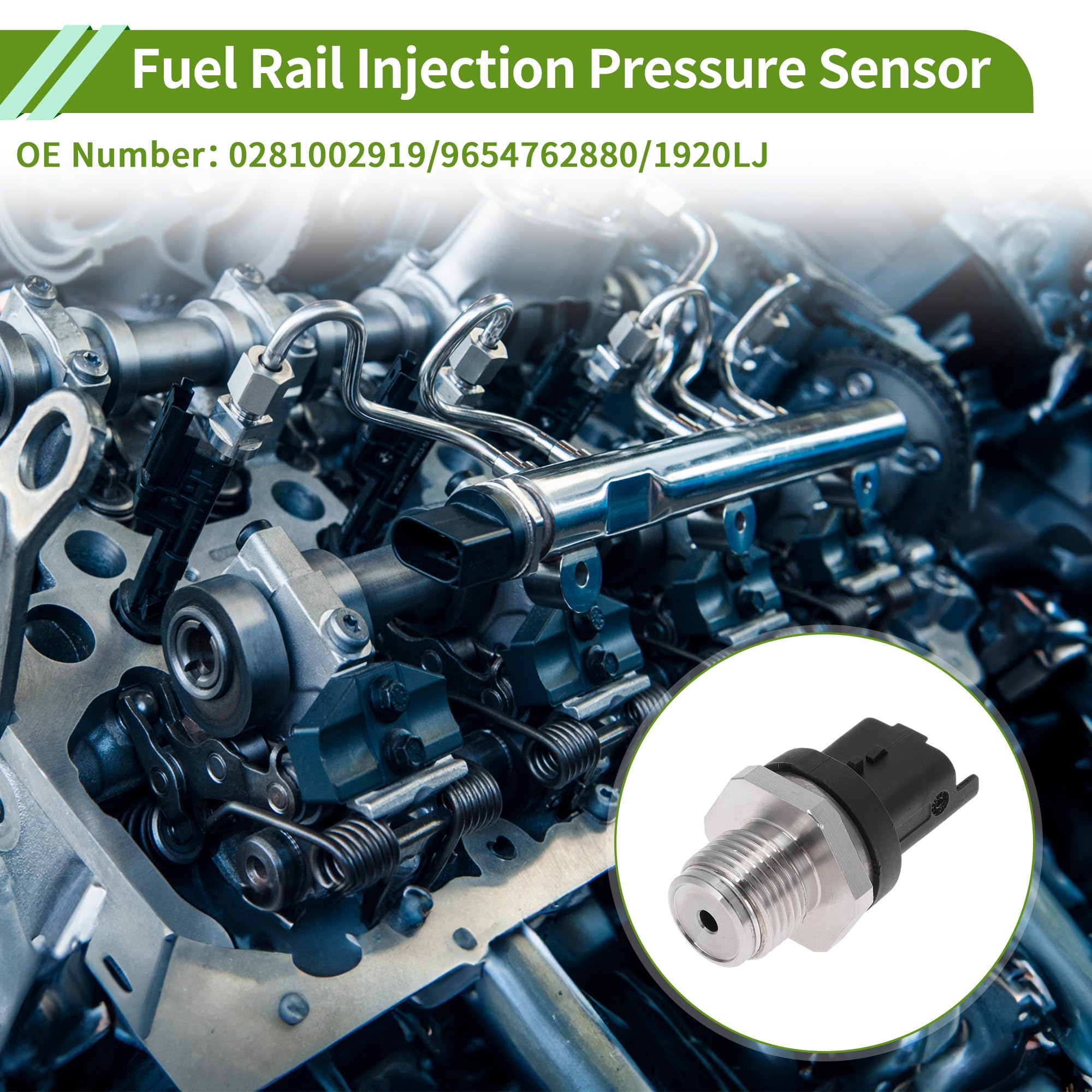 A ABSOPRO Capteur De Pression D'Injection De Carburant N° 0281002919/9654762880/1920Lj Pour Peugeot 4007 2.2 Hdi 2007-2013, Capteur De Pression De Rampe D'Injection, 1 Pièce