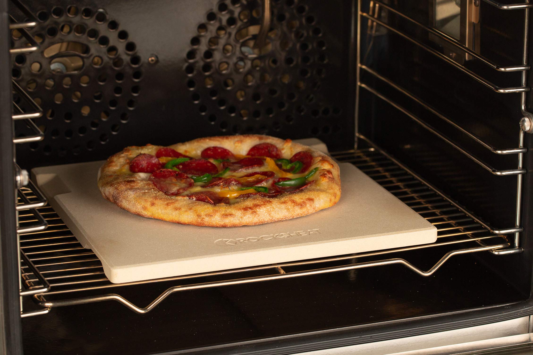 Pierre à pizza pour four et grill Design innovant double face intégré avec 4 poignées (30,5 x 30,5 x 1,5 cm)