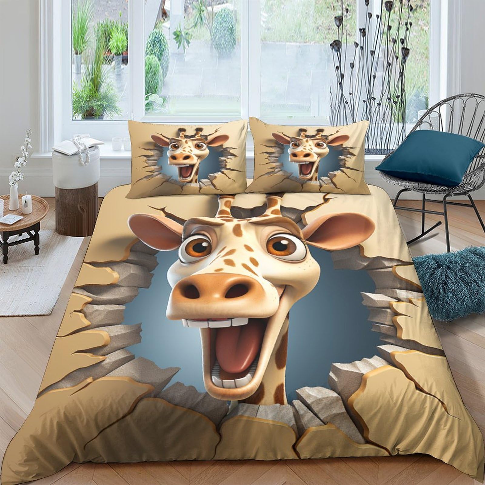 Housse de couette girafe 3D zippée finie la couette qui glisse de la parure de lit 200x200