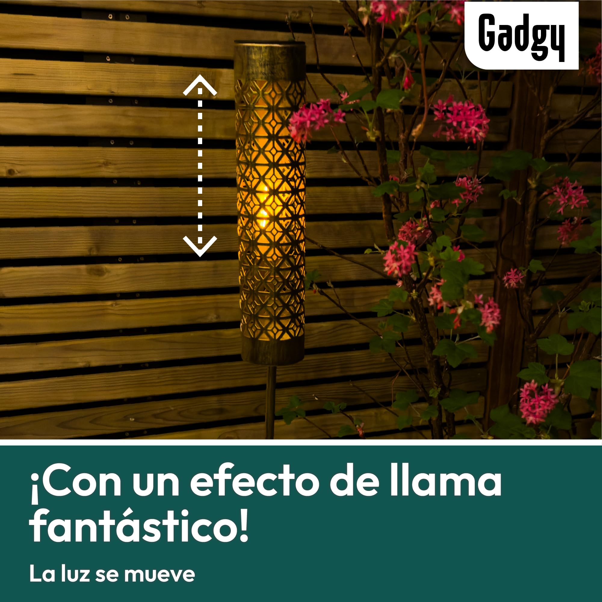 Gadgy Antorchas Solares LED con Efecto Llama en Movimiento – Set de 2 Luces Solares de Jardín de Metal – Iluminación Solar para Exterior, Jardín, Terraza o Balcón