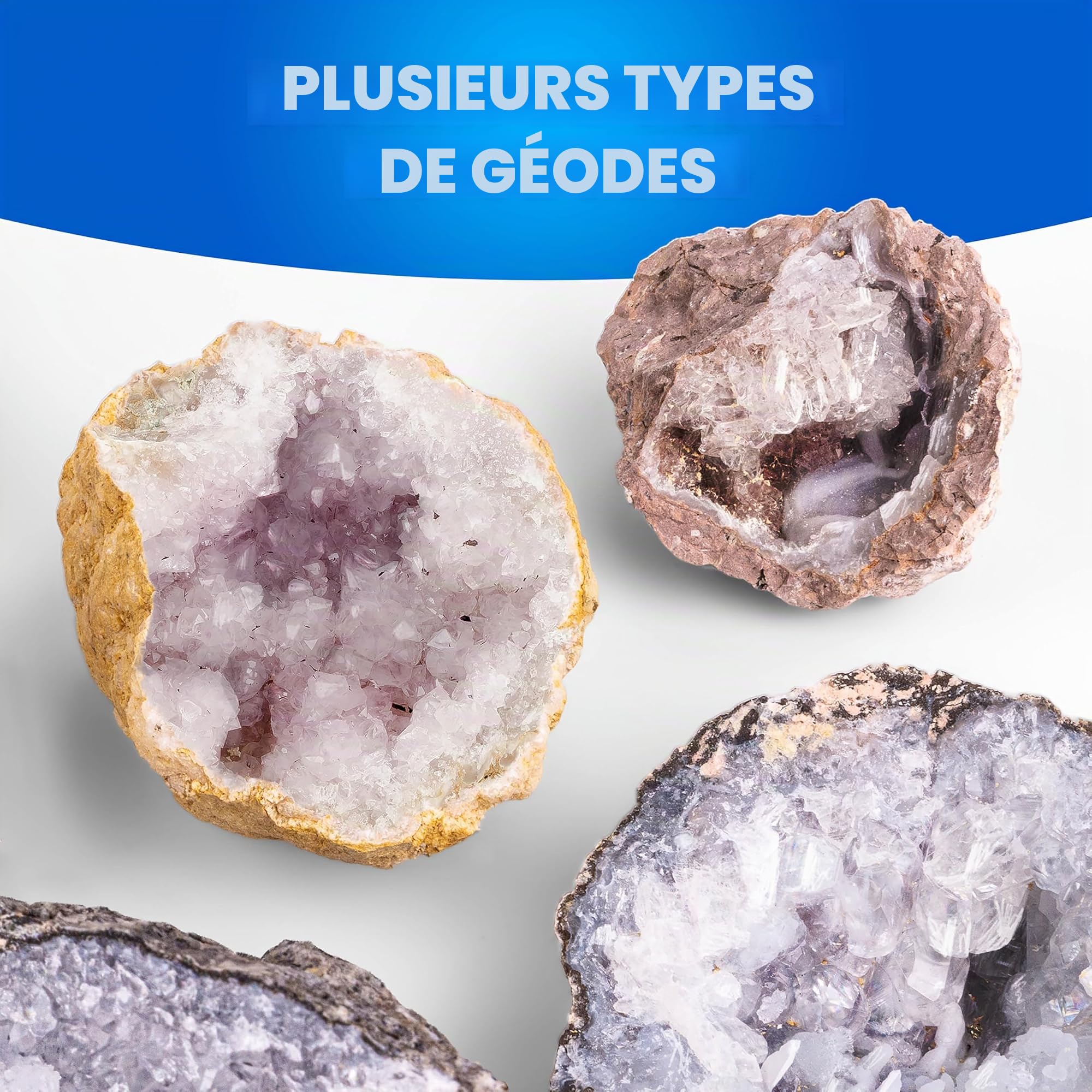 National Geographic Kit Scientifique pour Ouvrir 4 Géodes – Comprend des Lunettes et Un Présentoir - Cadeau Scientifique STEM pour Les Amateurs de Minéralogie et de Géologie de Tout Âge