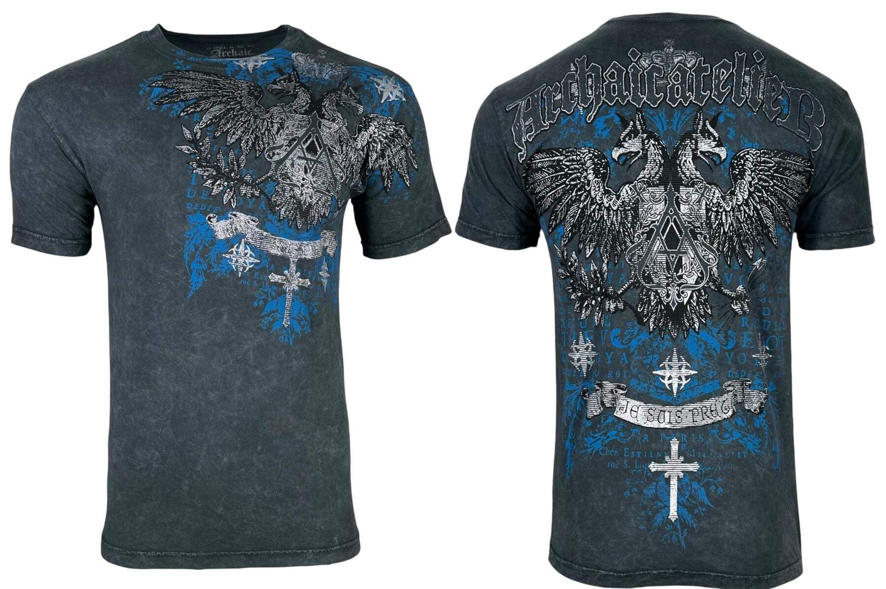 Archaic by Affliction Men's T-Shirt Calcium, Grey, Large