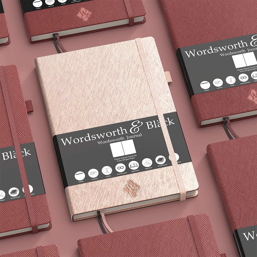 Magro Classico Bullet Grid Journal | Notebook con copertina rigida a punti A5 5,8 x 8,3 | Pagine leggere e numerate | Diario punteggiato | Pelle, tasca interna, carta avorio 120 GSM | Oro Rosa