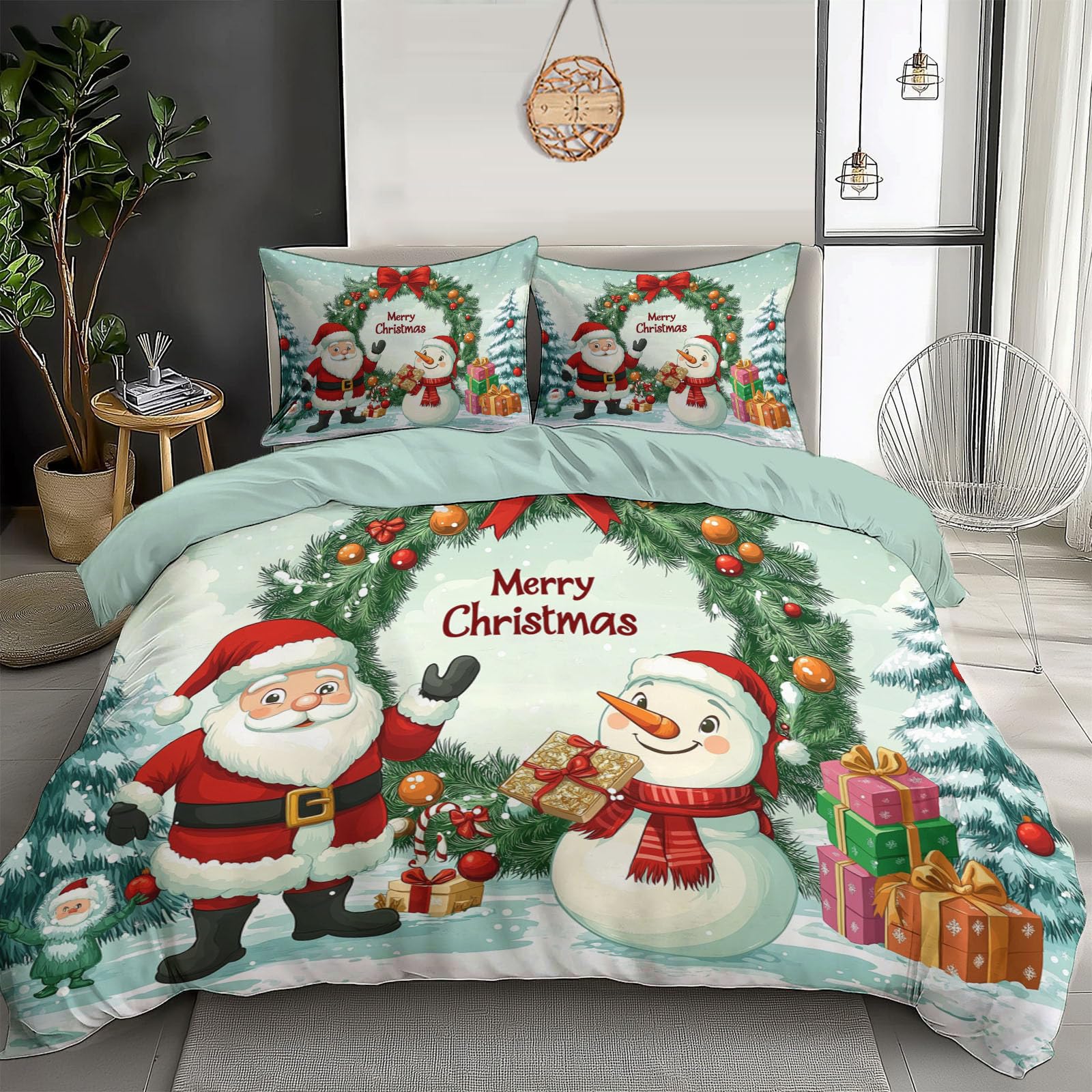 Housse de couette 240x260cm Noël vert pâle pour réveiller la magie de l'hiver