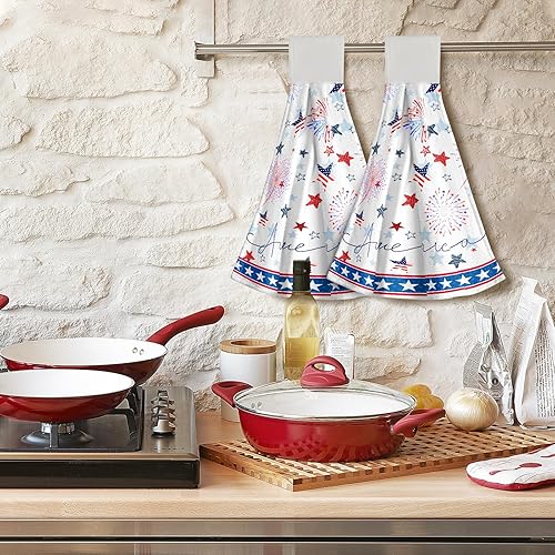 Miniatura 7 de Giwawa Toallas colgantes de cocina con diseño de flor de cerezo, 2 toallas de lazo a mano con lazo y gancho, bonita pintura de tinta floreciente,