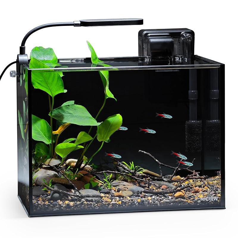 Kit inicial para aquário nano de vidro para peixe Betta NICREW 9,46 L, Black