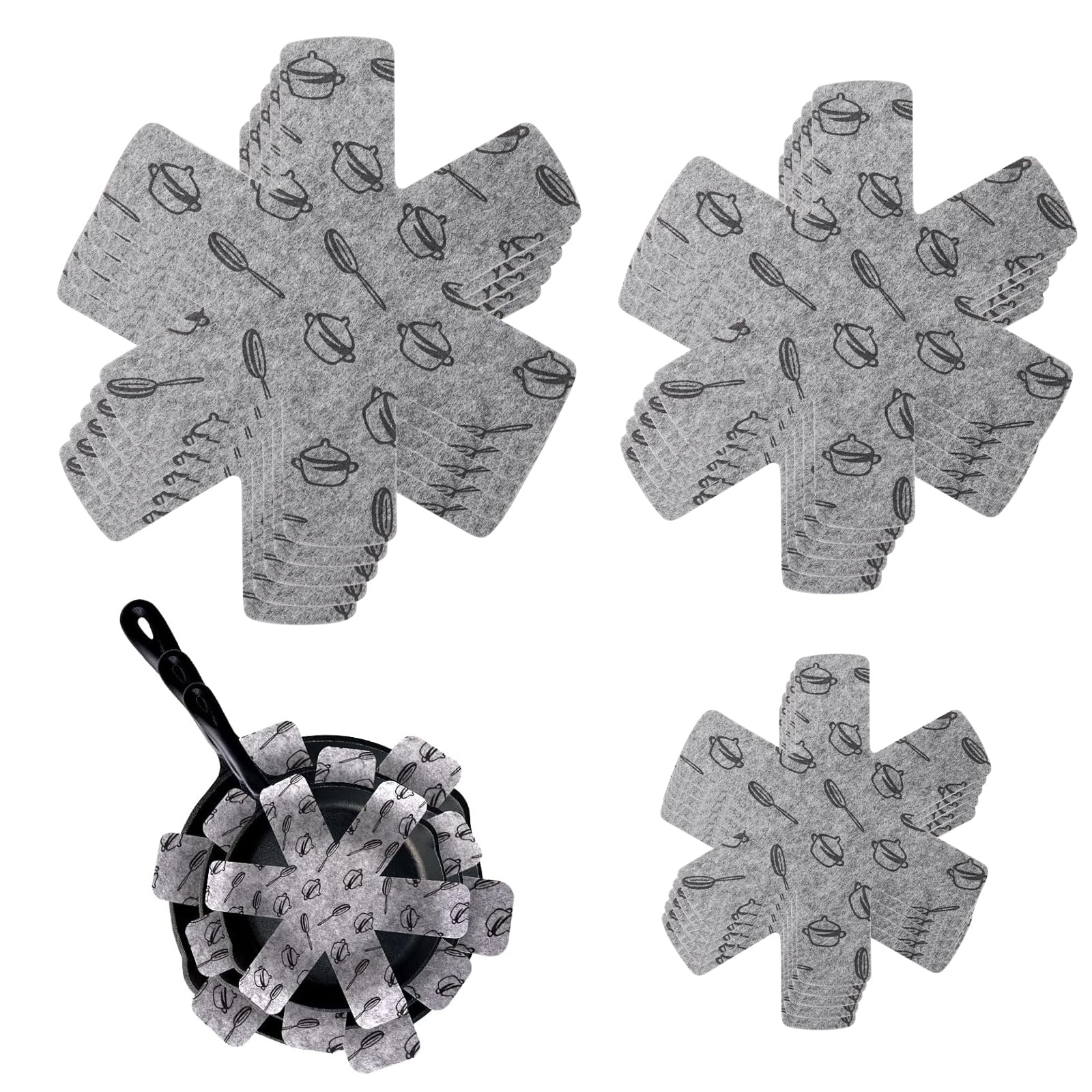 15 Pièces Protege Poele, Protection Poele, Protege Poêle Feutrine, pour poêles, casseroles, Bols et Autres ustensiles de Cuisine (38/35/26 cm) Gris